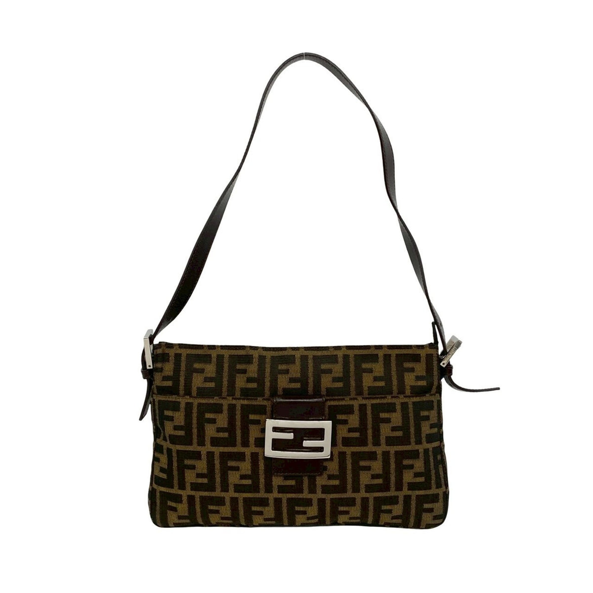 Fendi Black Brown Canvas Leather Shoulder Bag (Pre-Owned)