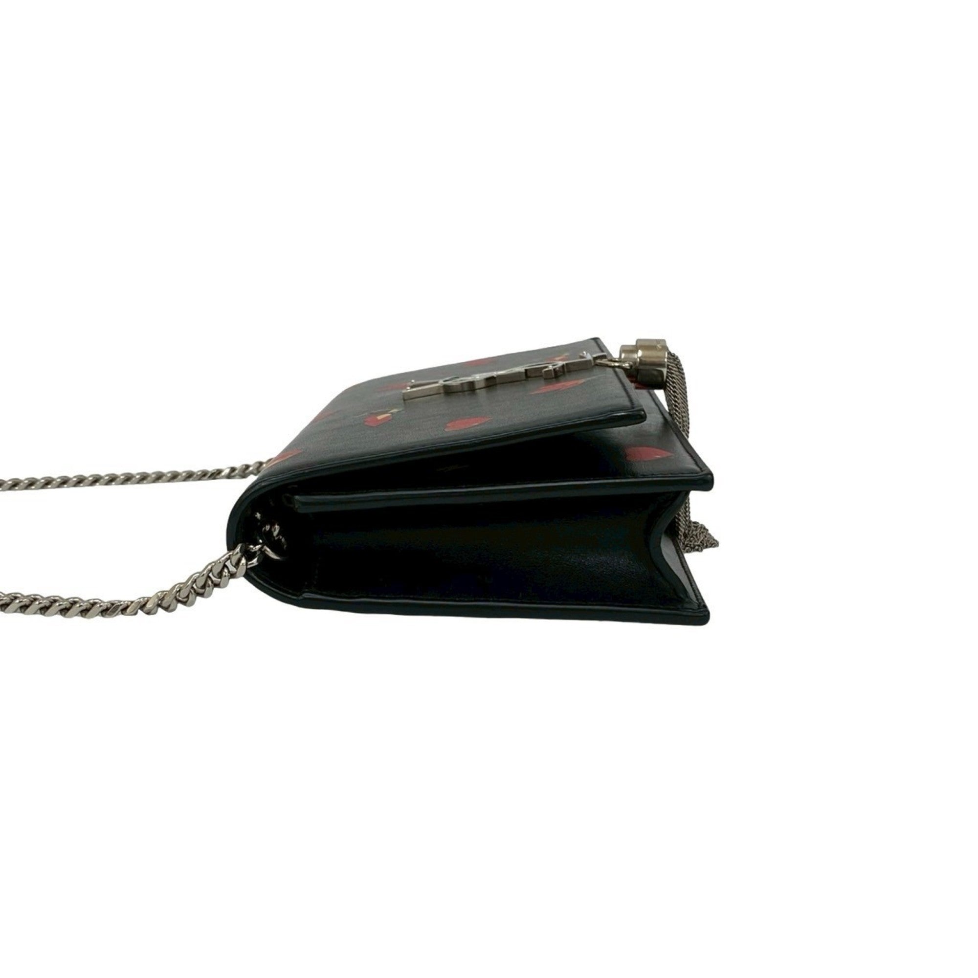 Yves Saint Laurent Black Red Color Leather Shoulder Bag (Pre-Owned)