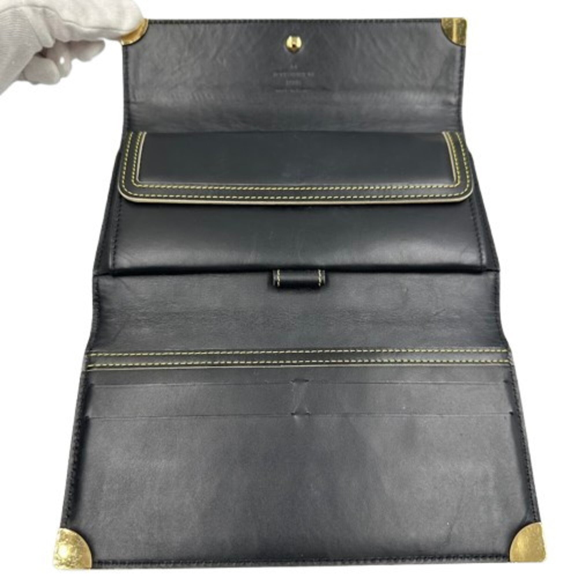 Louis Vuitton Suhali Black Leather Long Wallet (Tri-Fold) (Pre-Owned)