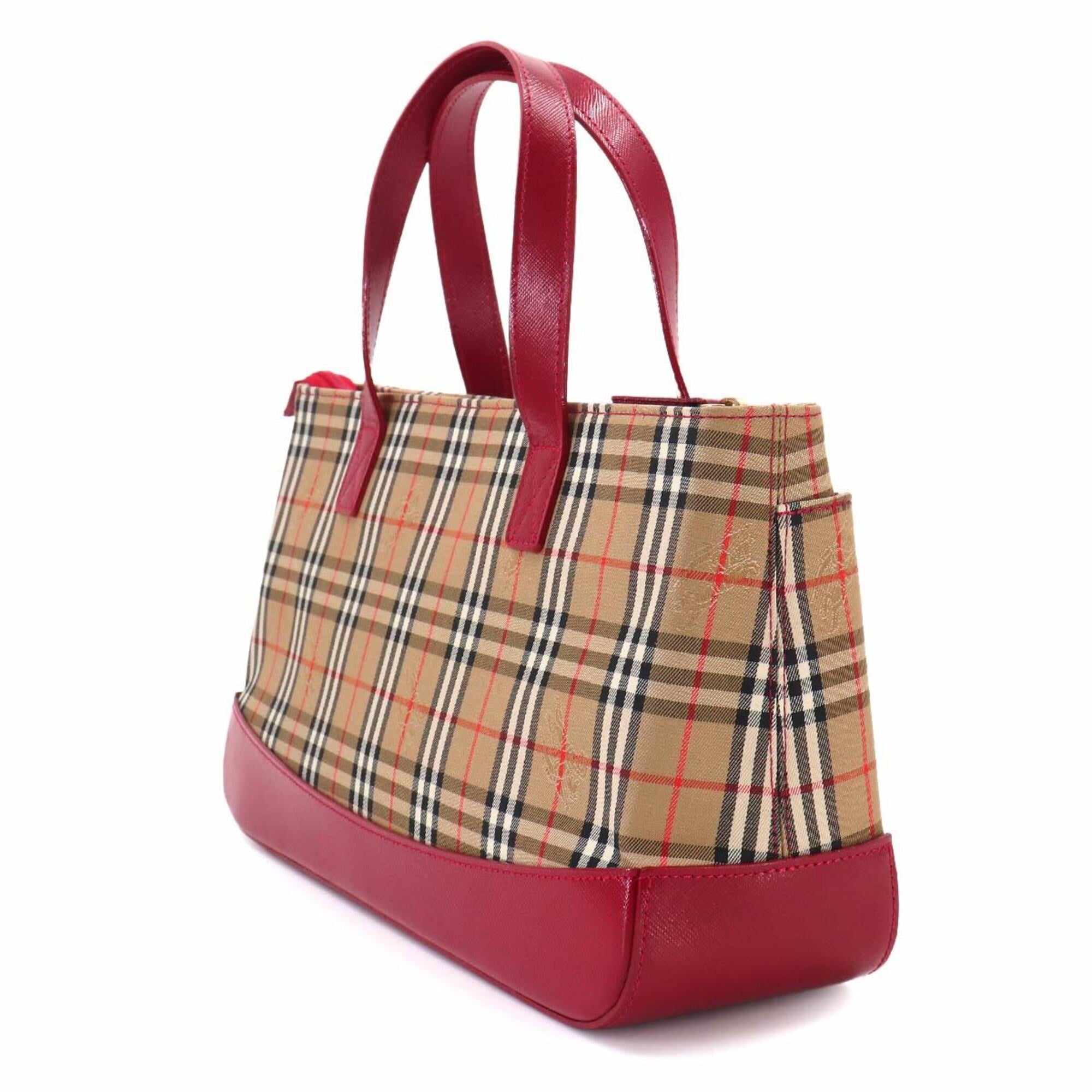 Burberry Beige Red Color Canvas Leather Handbag (Pre-Owned)