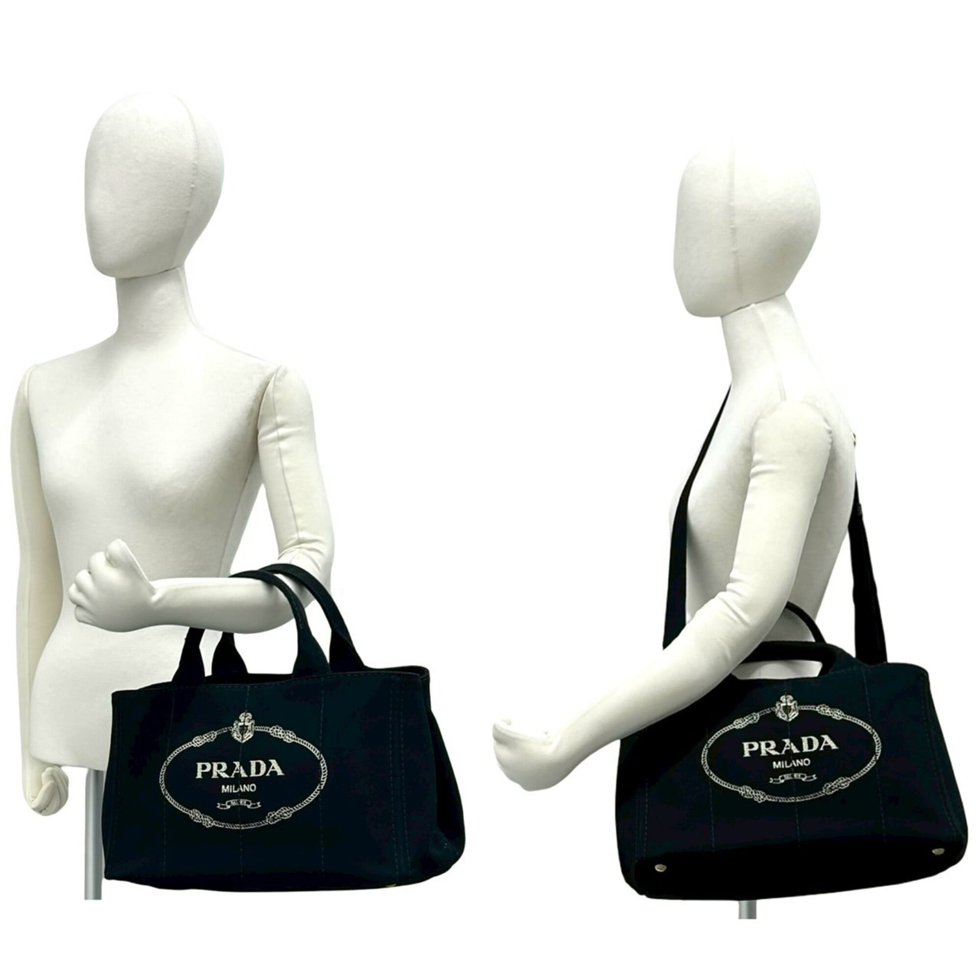 Prada Black Canvas Handbag Shoulder Bag Tote Bag (Pre-Owned)