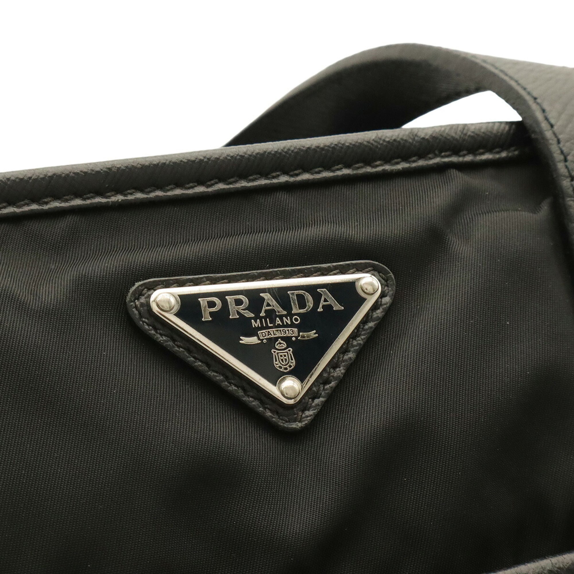 Prada Black Nylon Leather Handbag Shoulder Bag Tote Bag (Pre-Owned)