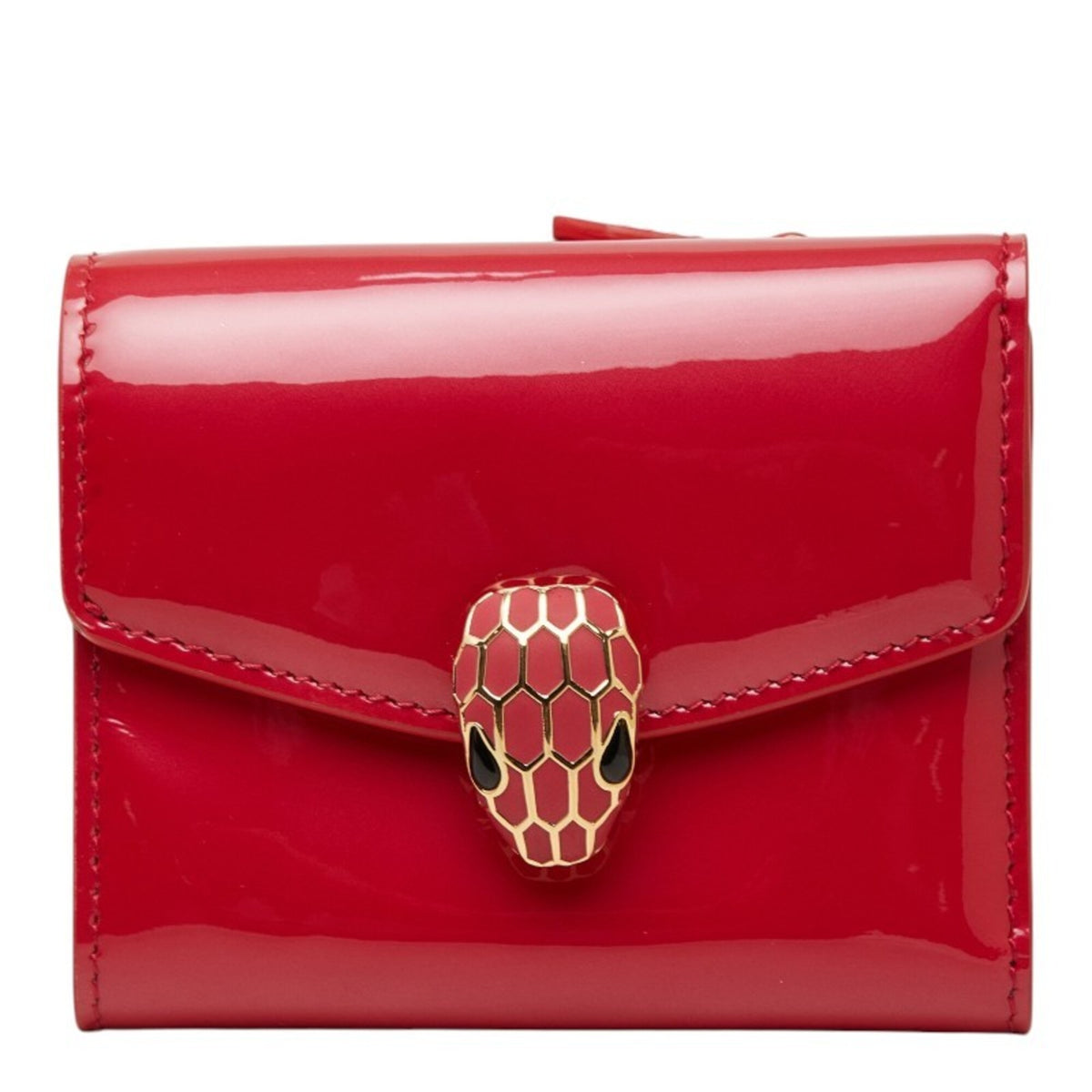 Bvlgari Pink Red Color Patent Leather Wallet (Tri-Fold) (Pre-Owned)