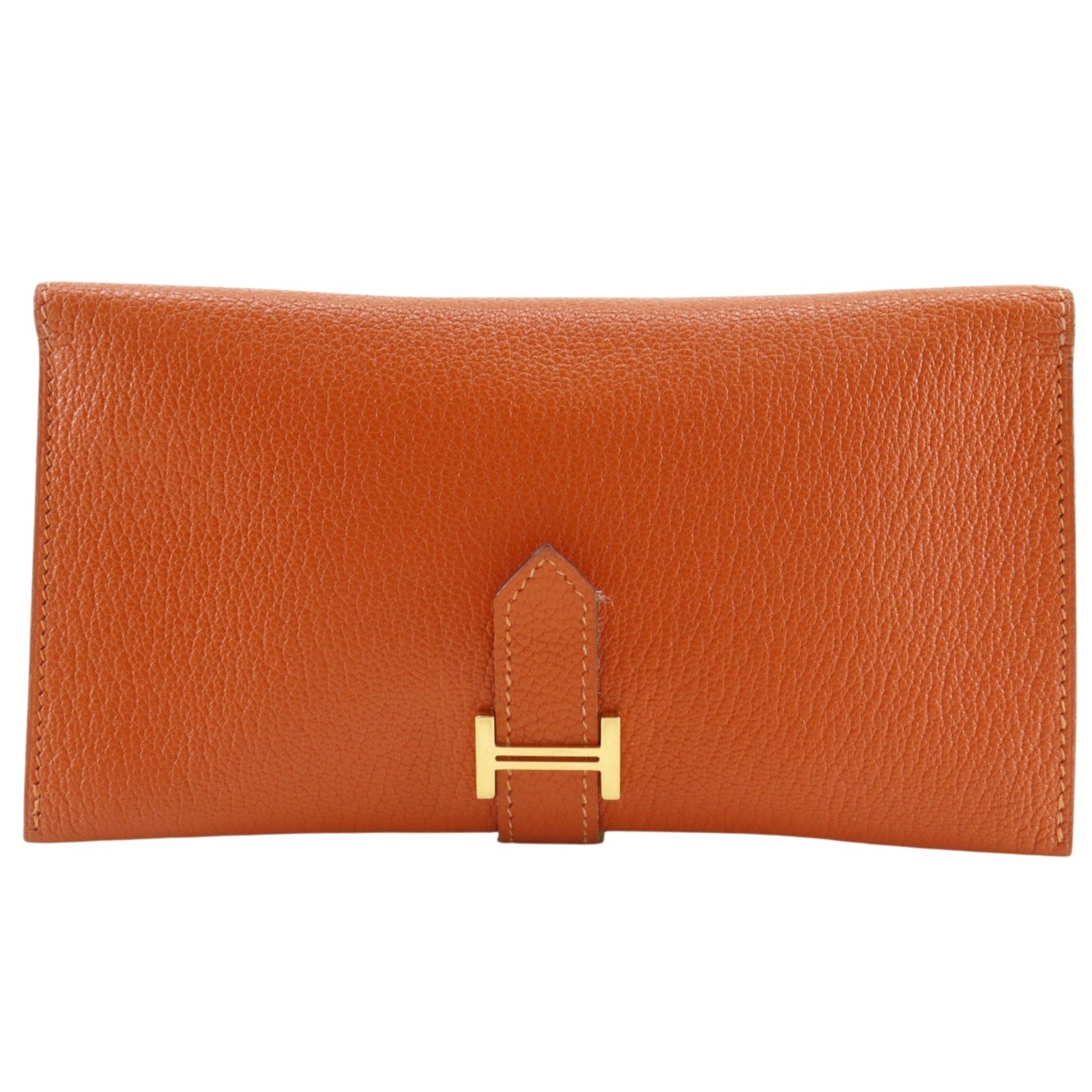 Hermes Orange Chevre Leather Long Wallet (Bi-Fold) (Pre-Owned)