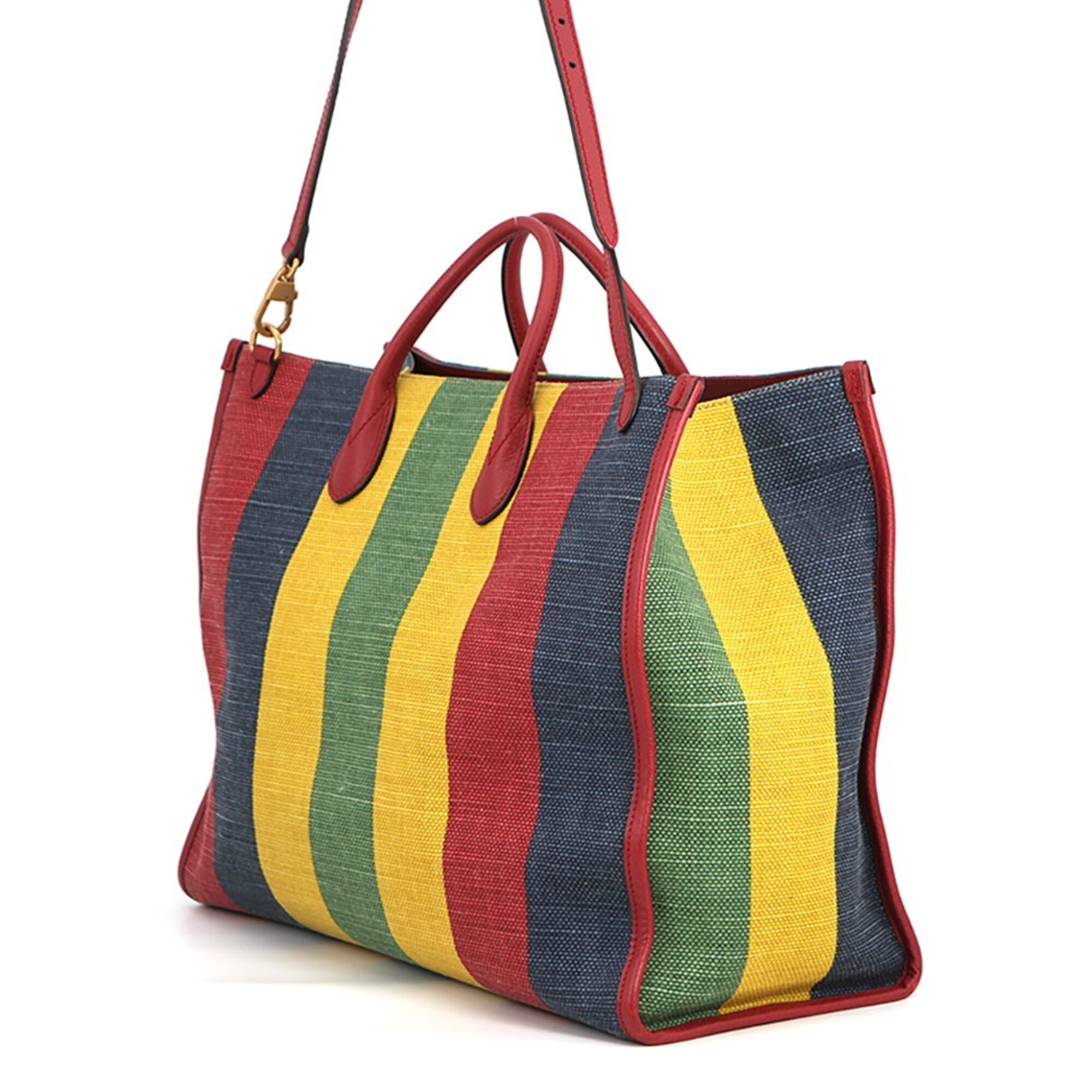 Gucci Multi-Color Red Color Leather Canvas Shoulder Bag Tote Bag (Pre-Owned)