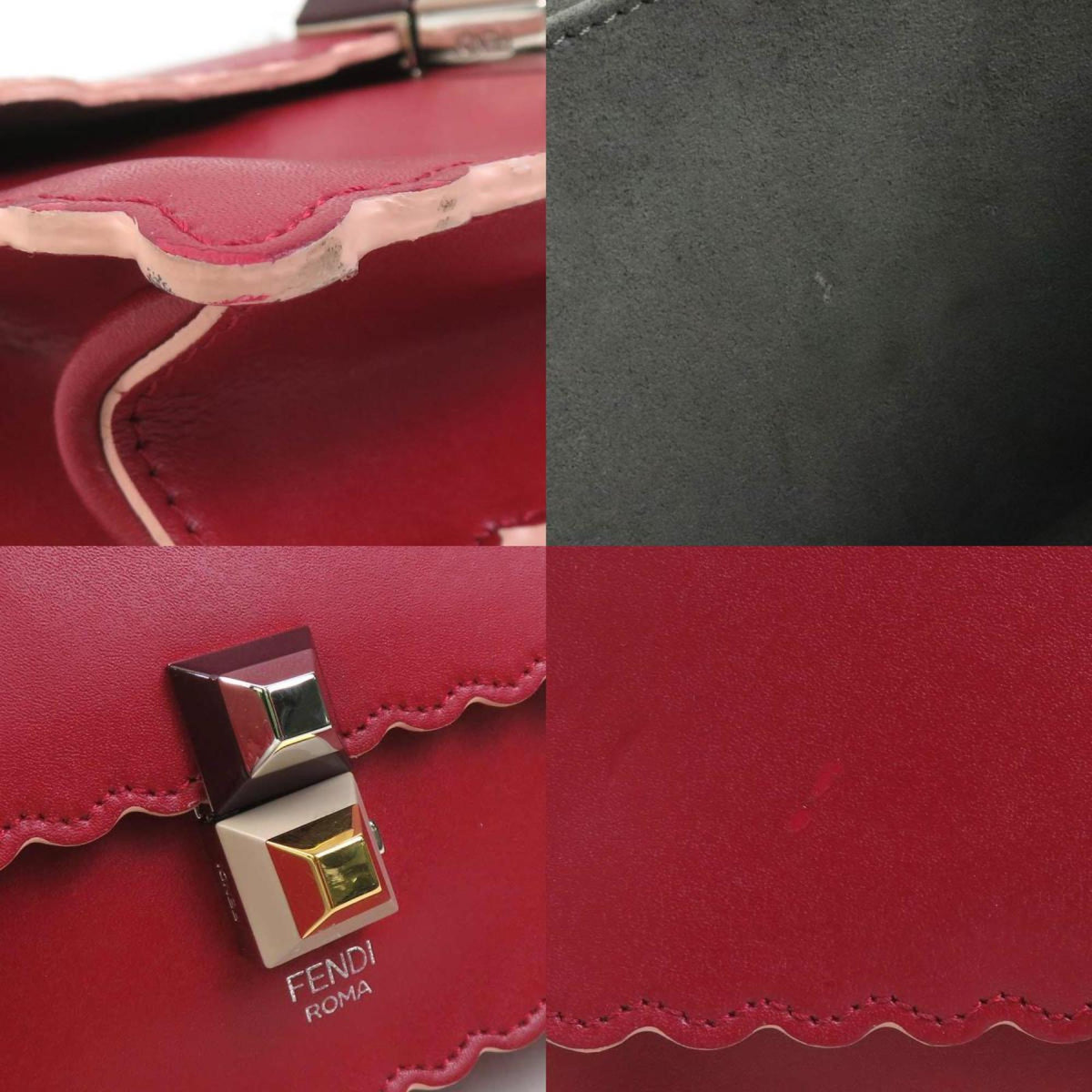 Fendi Red Color Leather Shoulder Bag (Pre-Owned)