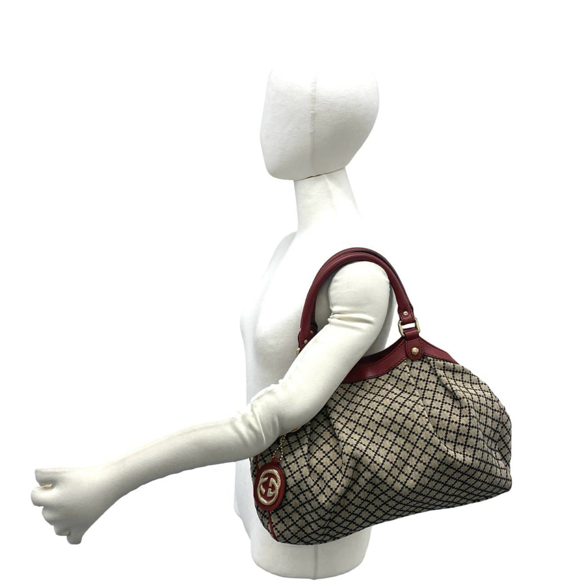 Gucci Beige Red Color Canvas Leather Handbag Tote Bag (Pre-Owned)