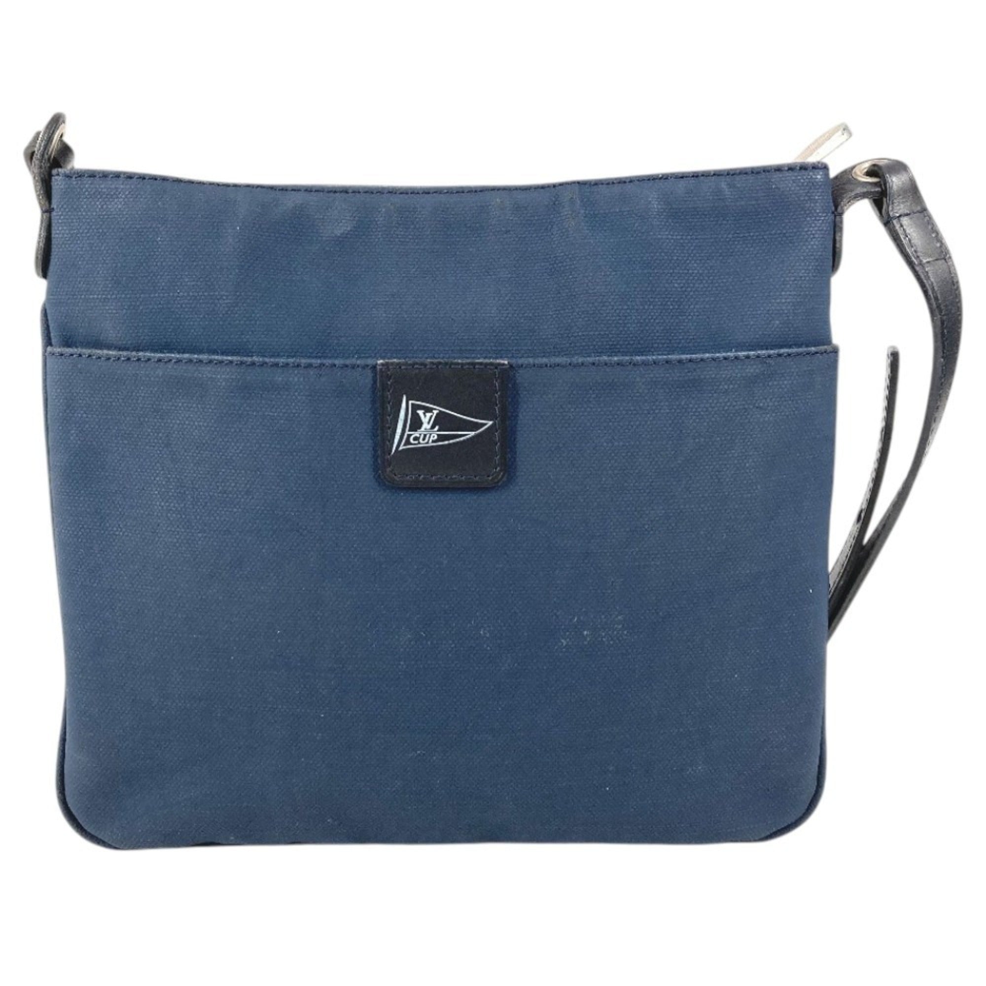 Louis Vuitton Navy Coated Canvas Leather Shoulder Bag (Pre-Owned)