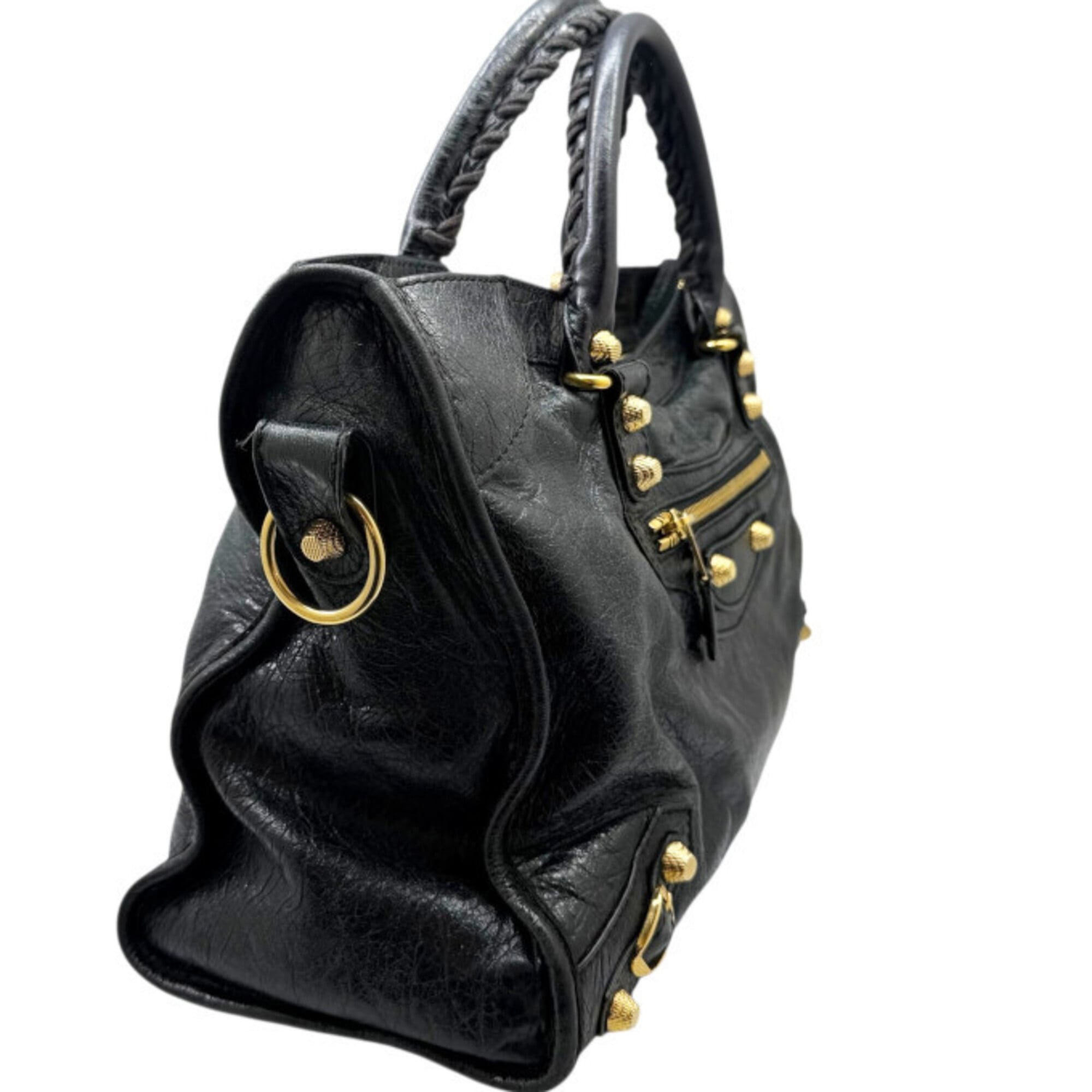 Balenciaga Black Leather Handbag Shoulder Bag (Pre-Owned)