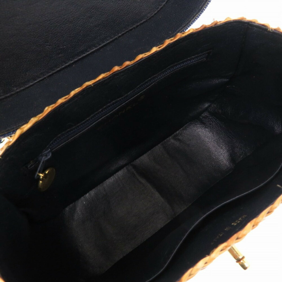 Chanel Navy Straw Leather Shoulder Bag (Pre-Owned)