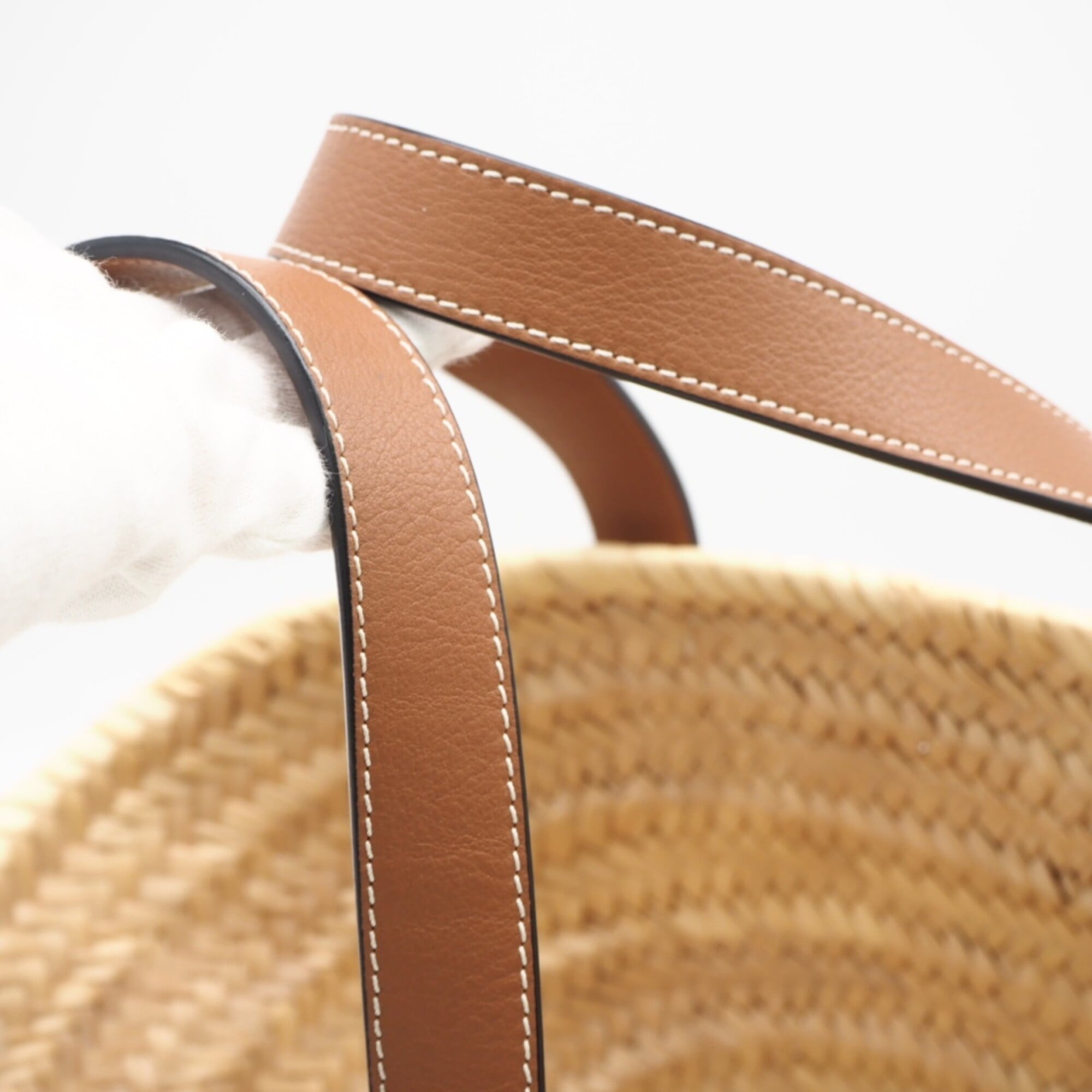 Loewe Beige Brown Navy Raffia Leather Basket Handbag (Pre-Owned)