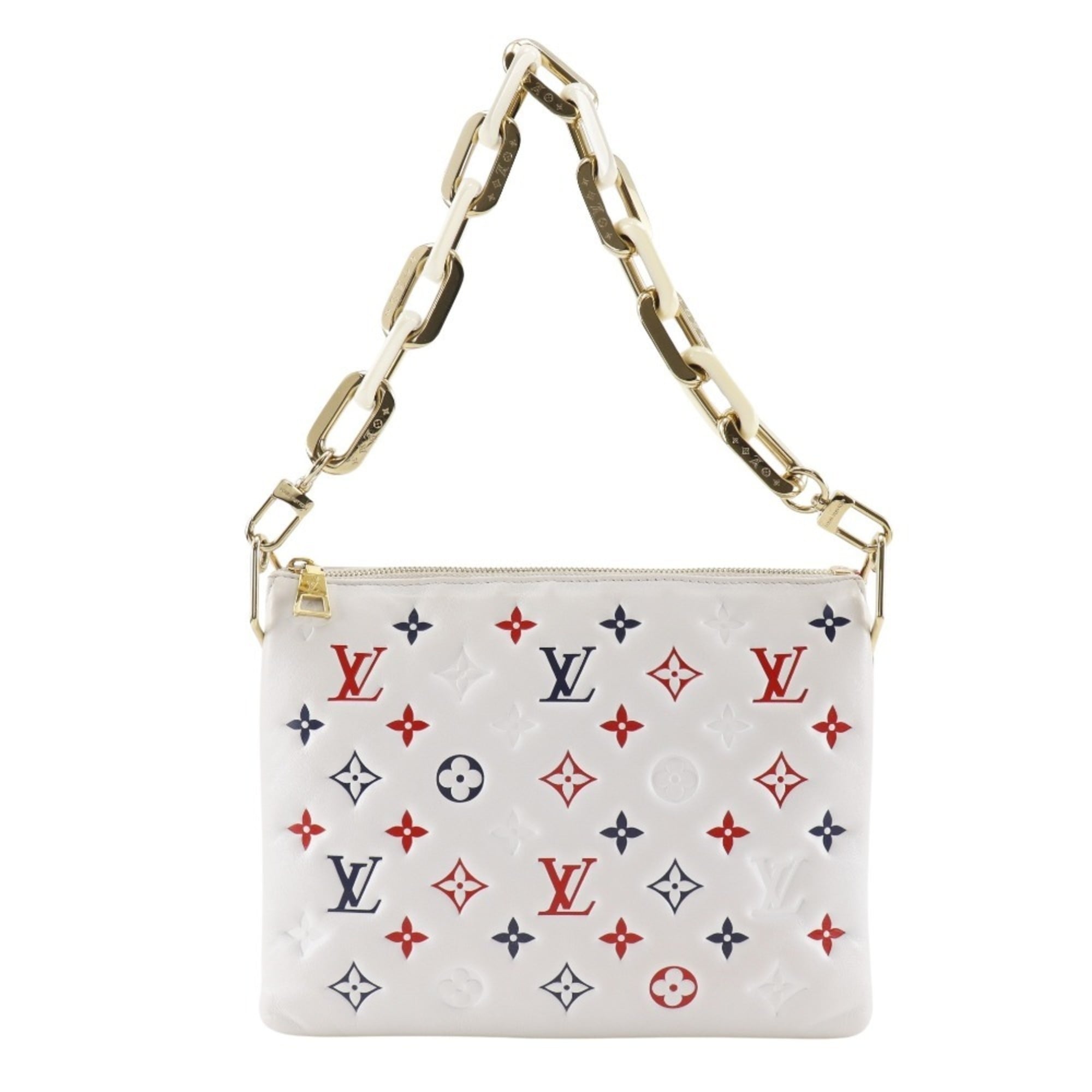 Louis Vuitton Navy Red Color White Leather Shoulder Bag (Pre-Owned)