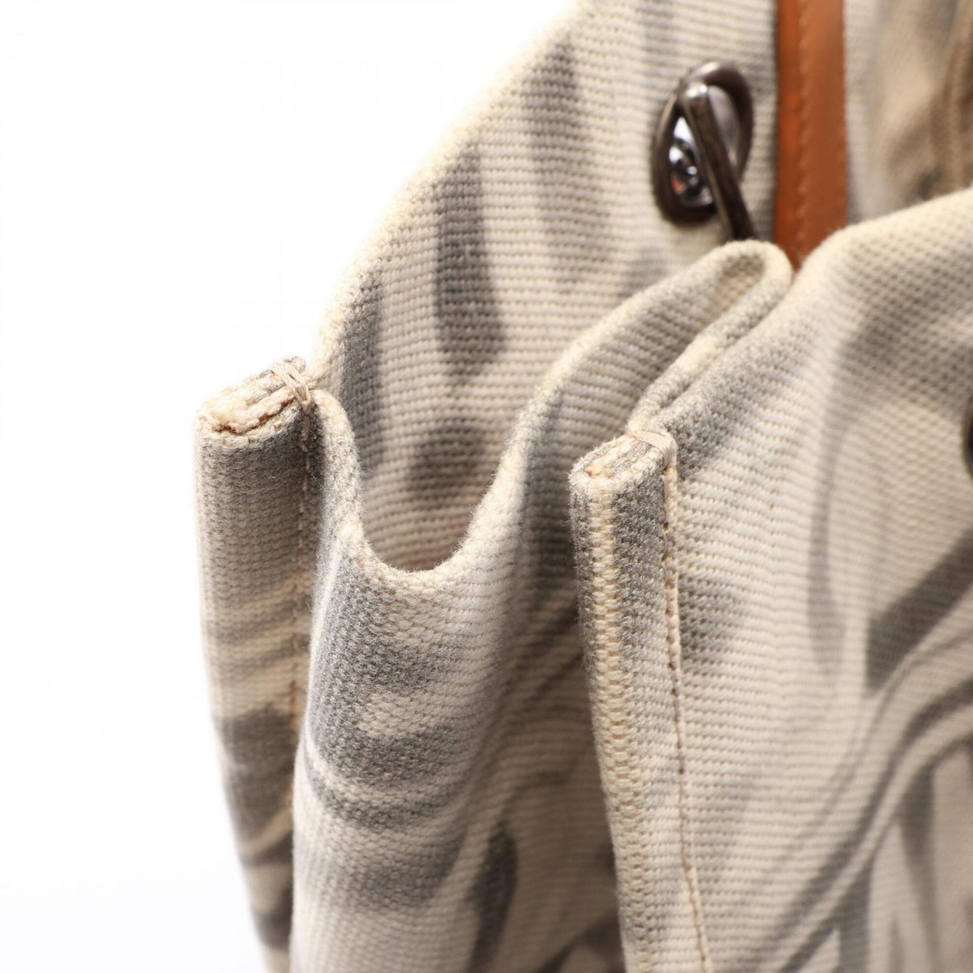 Chanel Brown White Canvas Leather Handbag Tote Bag (Pre-Owned)