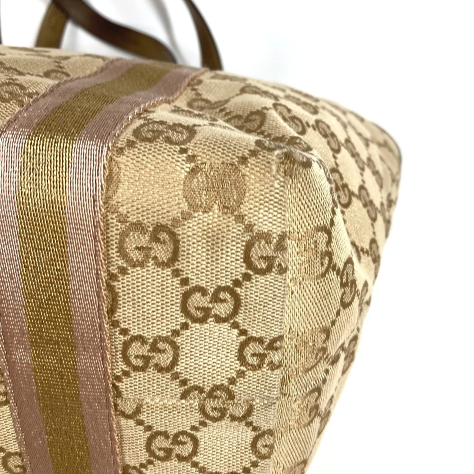 Gucci Beige Gg Canvas Leather Shoulder Bag Tote Bag (Pre-Owned)