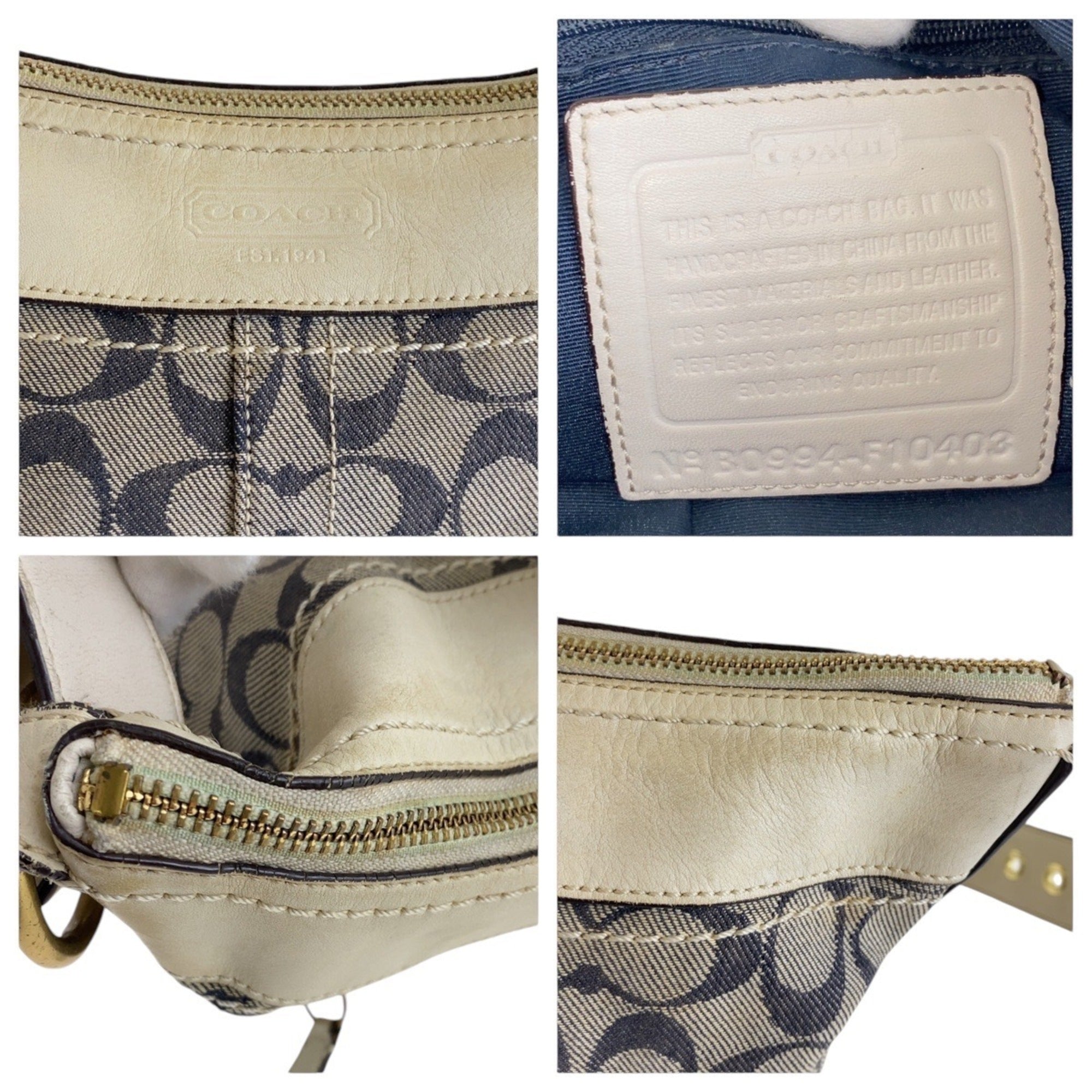Coach Gray White Canvas Leather Messenger Bag Shoulder Bag (Pre-Owned)