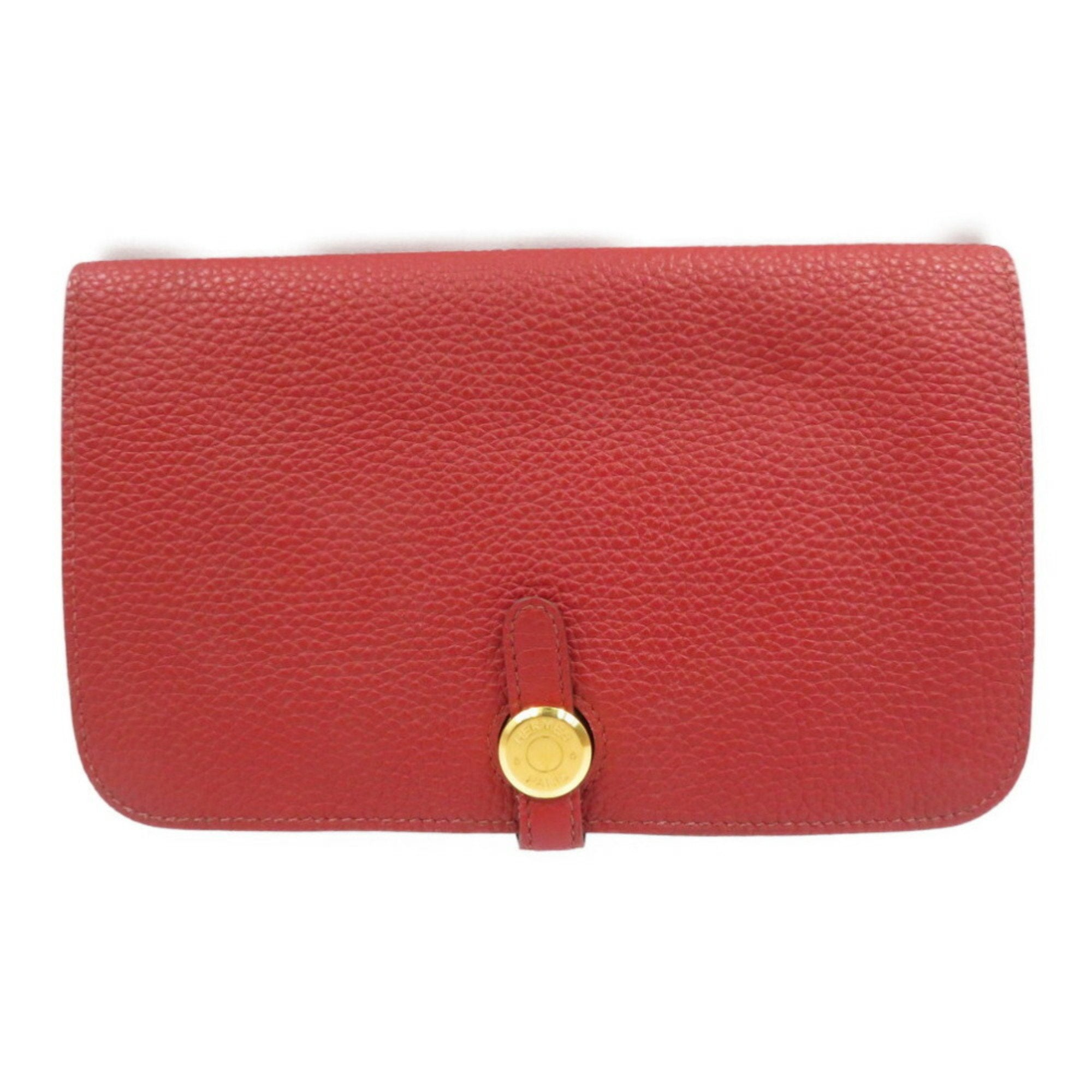 Hermes Red Color Togo Leather Long Wallet (Bi-Fold) (Pre-Owned)