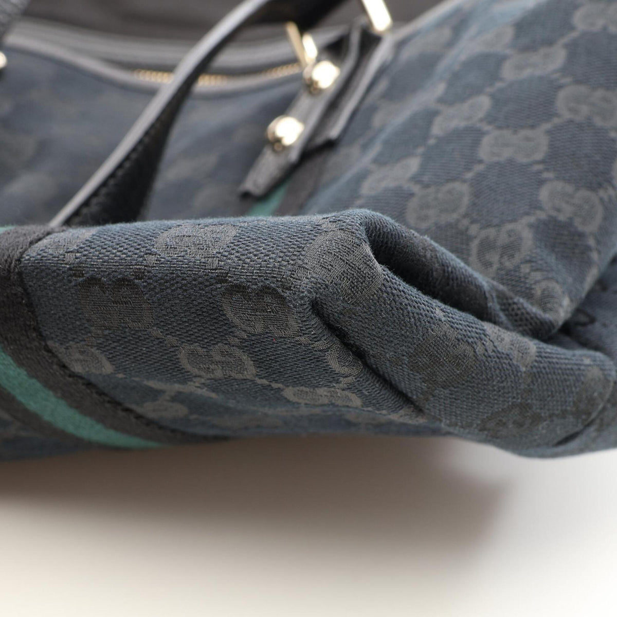 Gucci Black Green Canvas Leather Handbag Tote Bag (Pre-Owned)
