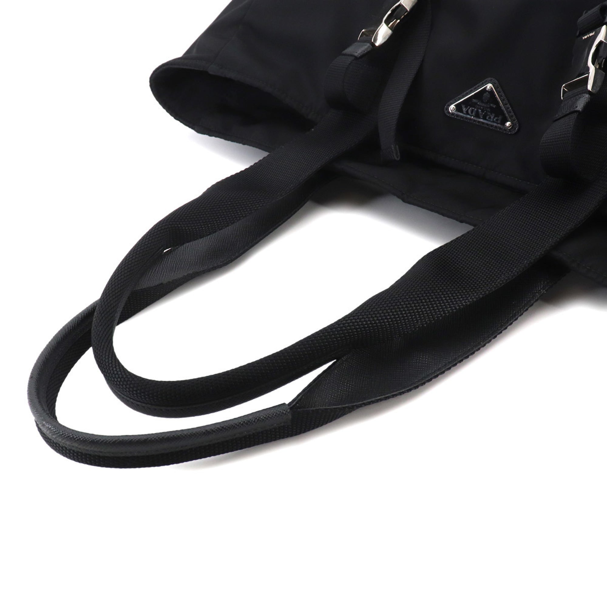 Prada Black Nero Nylon Saffiano Triangle Handbag Tote Bag (Pre-Owned)