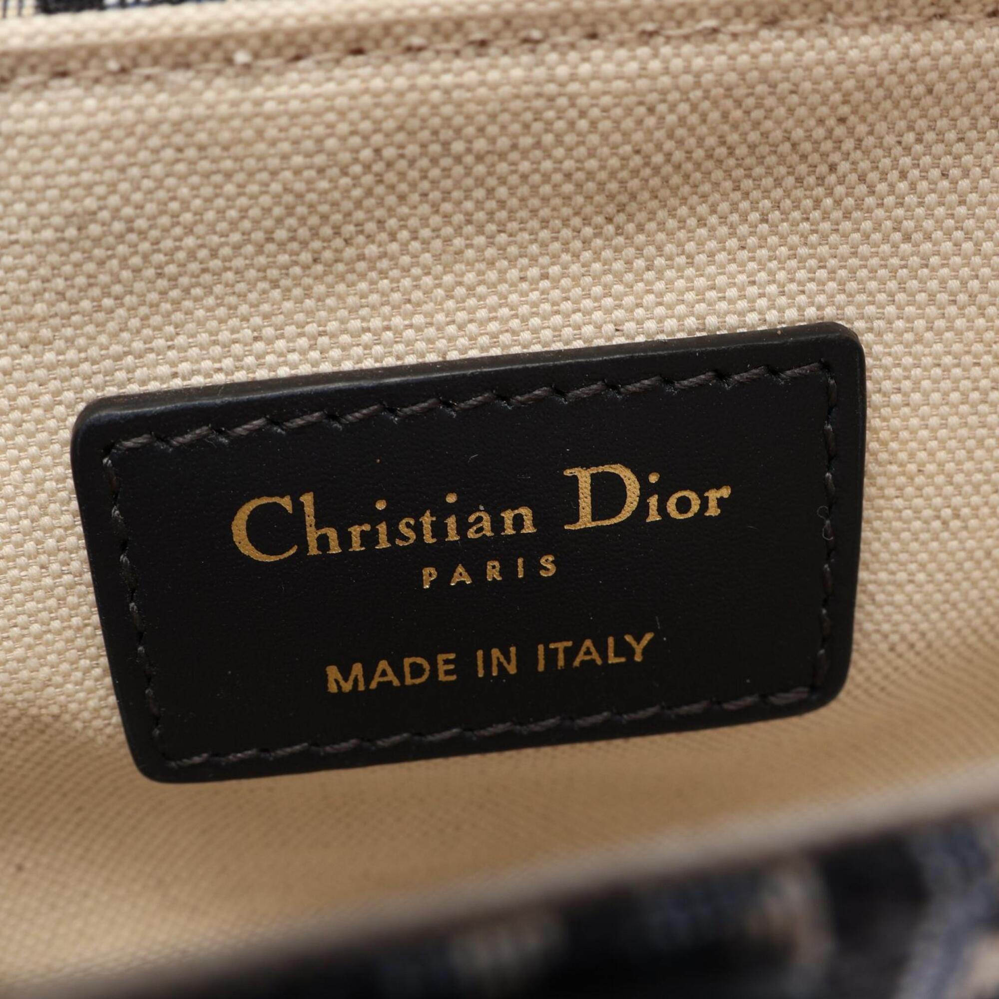 Christian Dior Beige Navy Canvas Leather Handbag Saddle Bag (Pre-Owned)
