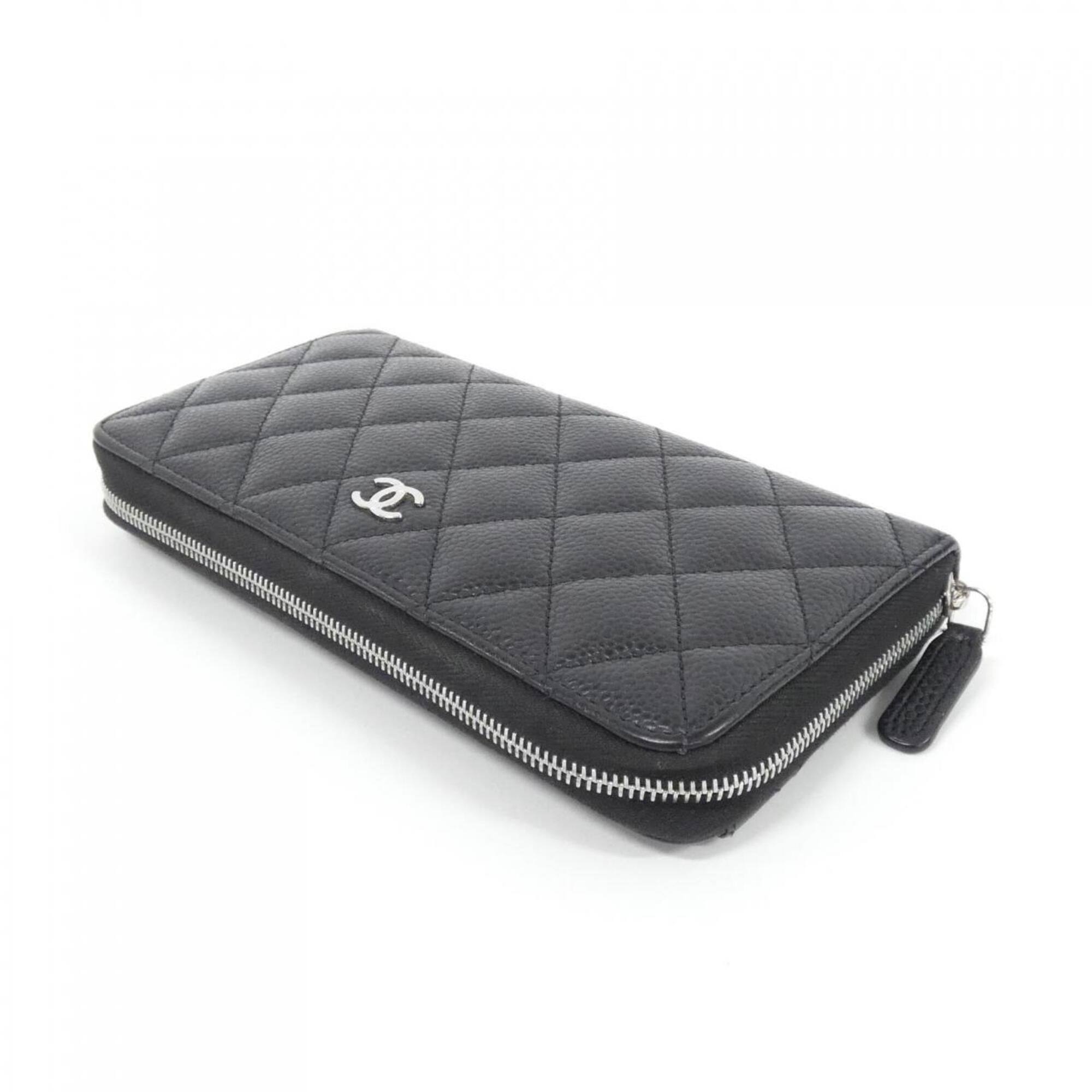 Chanel Black Bordeaux Grained Calfskin Long Wallet (Bi-Fold) (Pre-Owned)