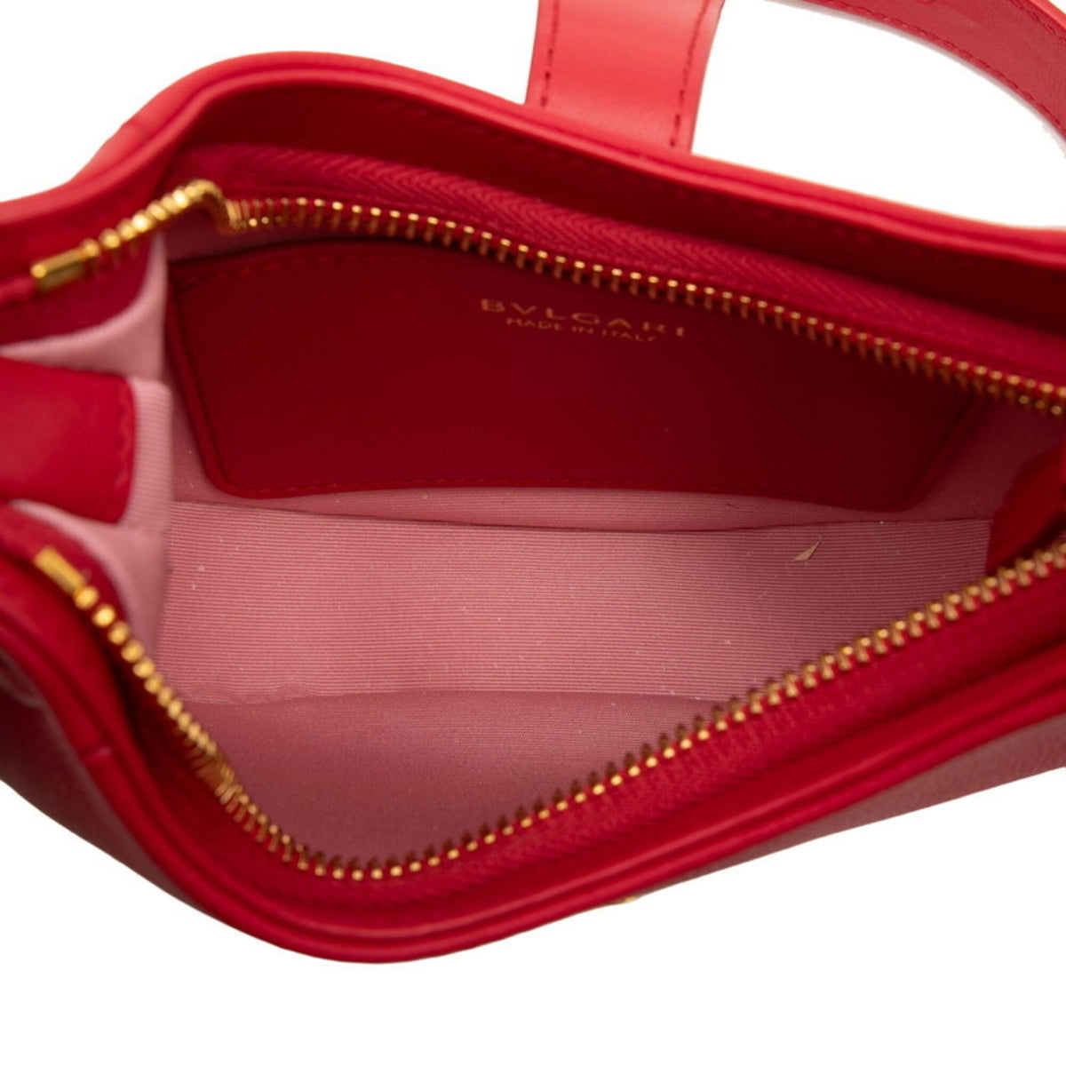 Bvlgari Red Color Leather Handbag Shoulder Bag (Pre-Owned)