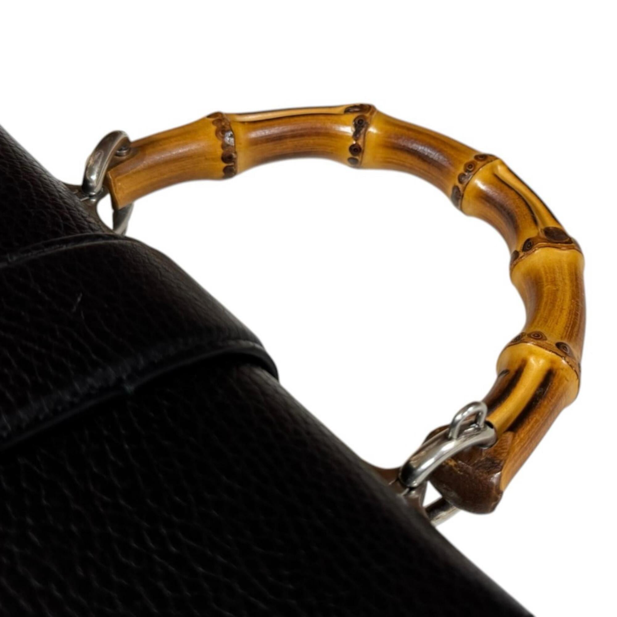 Gucci Black Bamboo Leather Handbag Shoulder Bag (Pre-Owned)