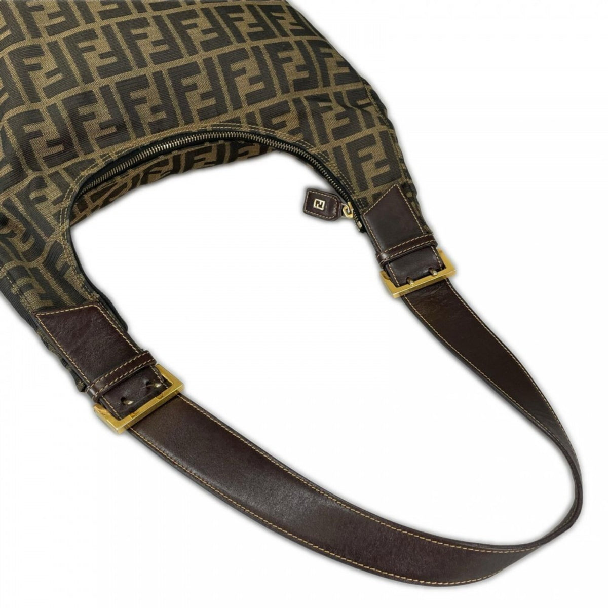 Fendi Zucca Brown Canvas Shoulder Bag (Pre-Owned)