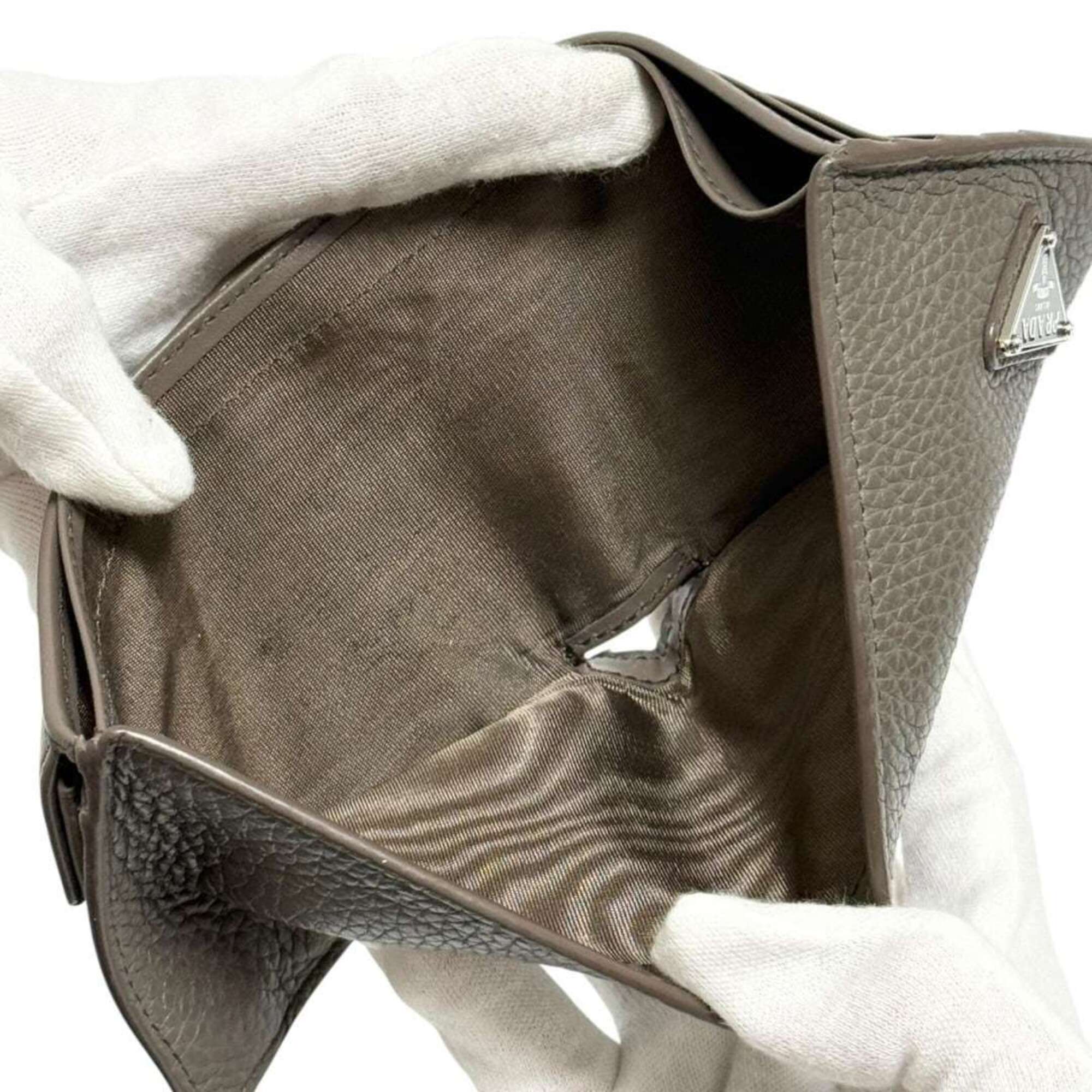 Prada Gray Leather Wallet (Bi-Fold) (Pre-Owned)