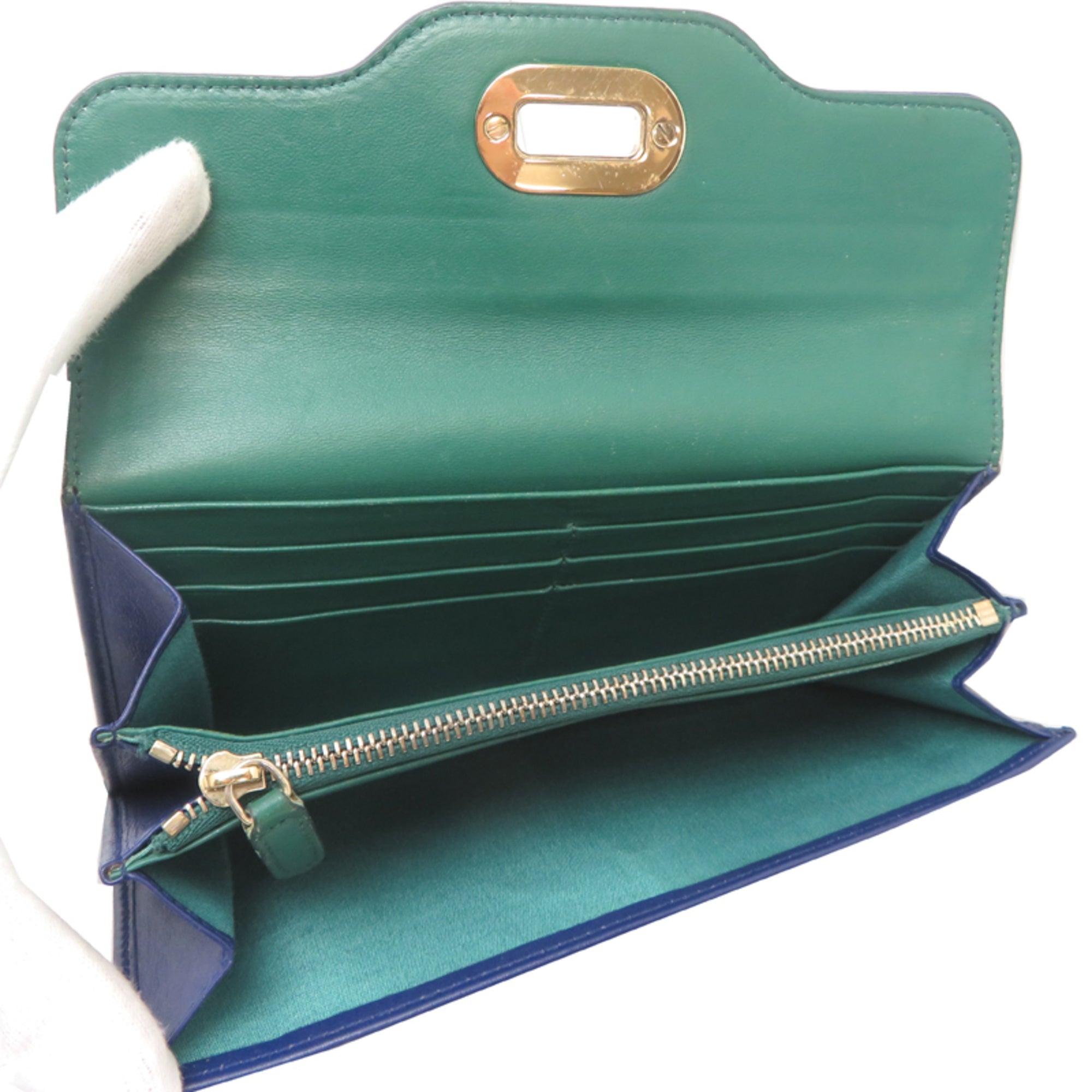 Bvlgari Beige Navy Leather Long Wallet (Bi-Fold) (Pre-Owned)