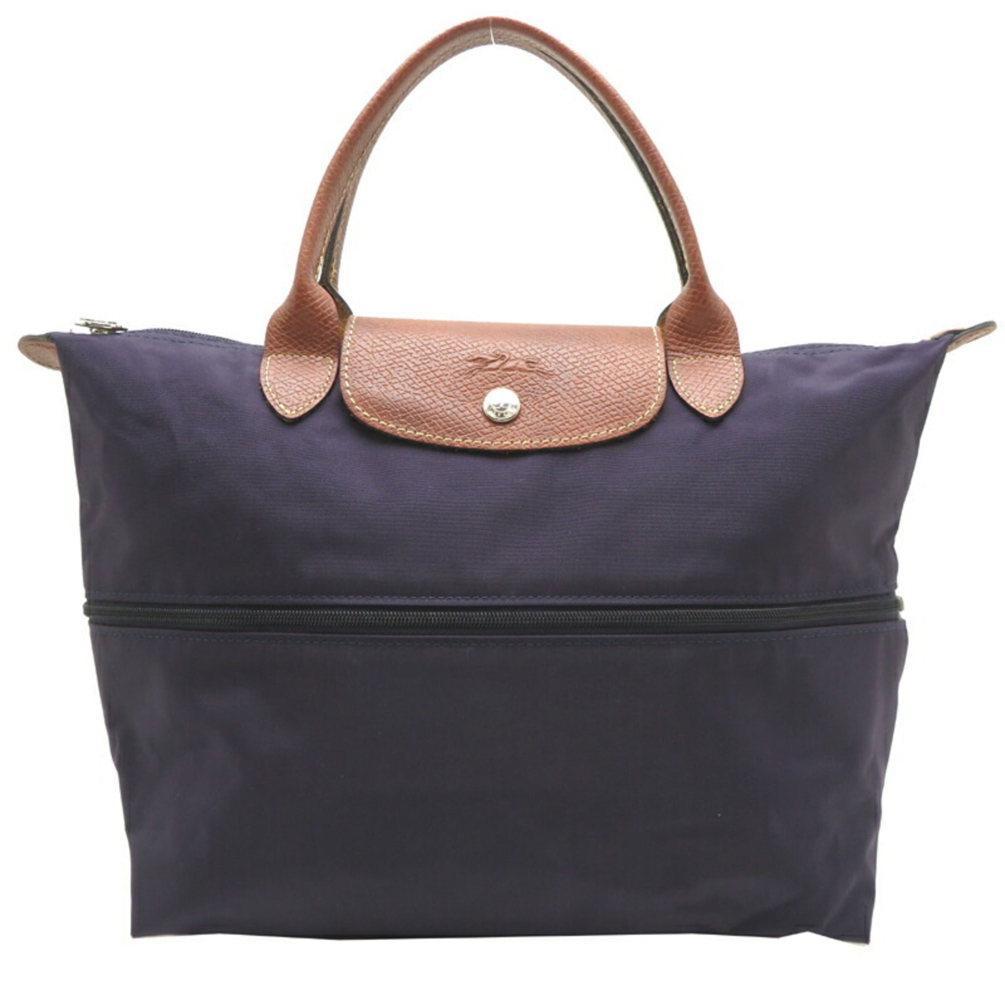 Longchamp Brown Purple Nylon Leather Handbag (Pre-Owned)