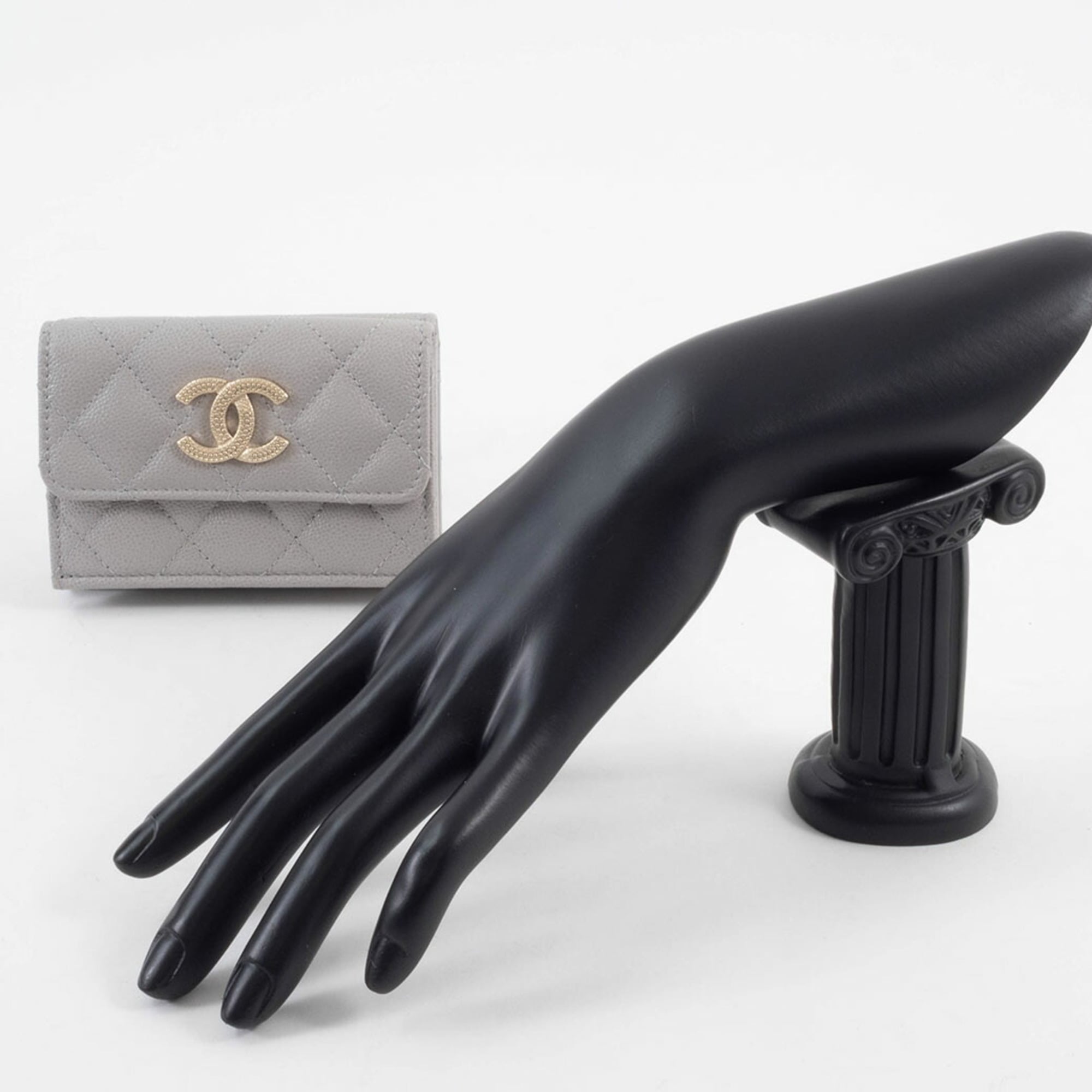 Chanel Grayish Leather Wallet (Tri-Fold) (Pre-Owned)