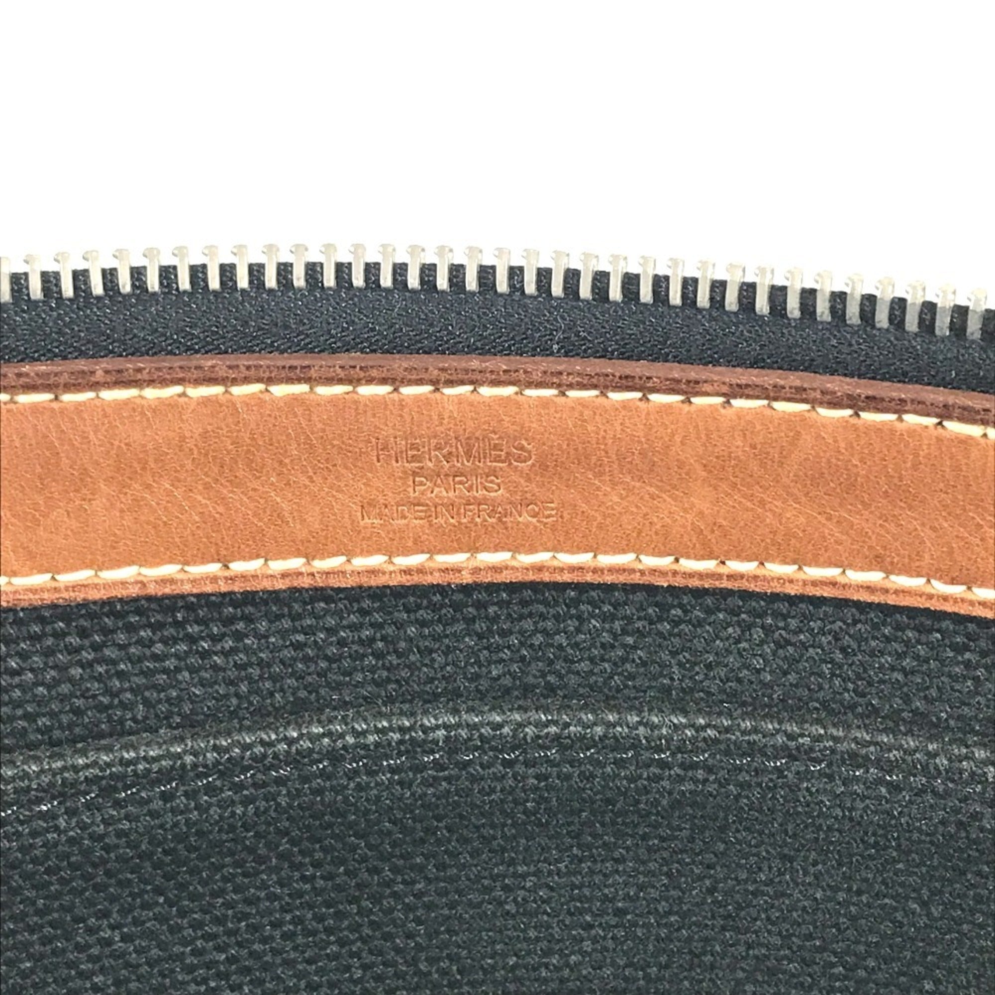 Hermes Black Brown Canvas Leather Briefcase Handbag Tote Bag (Pre-Owned)