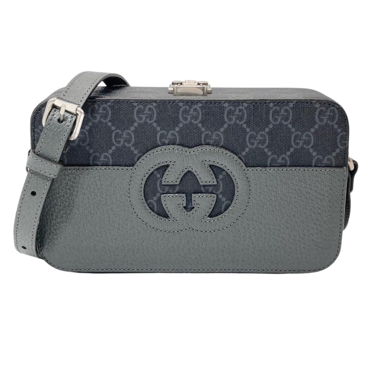Gucci Black Gray Leather Gg Supreme Shoulder Bag (Pre-Owned)