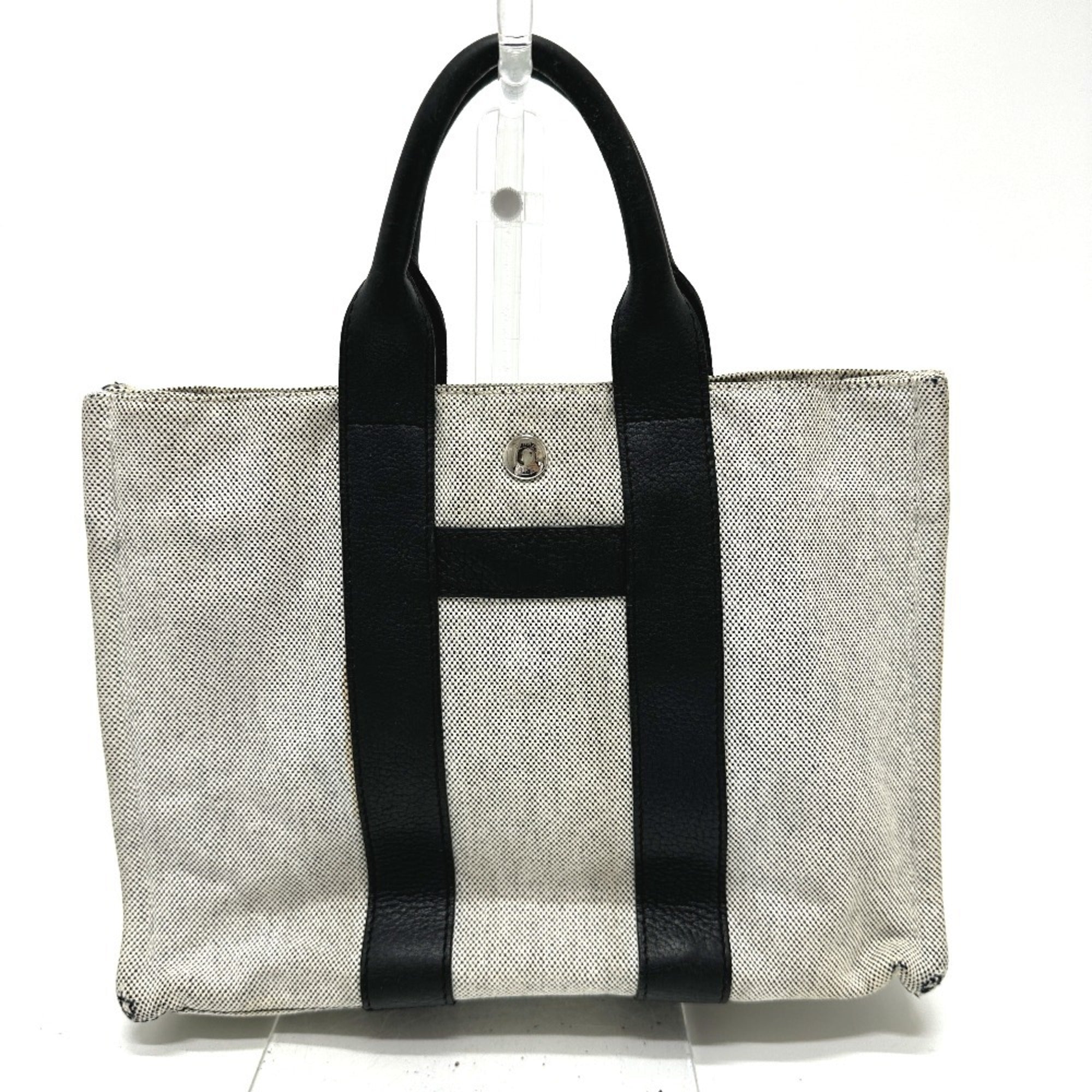 Hermes Black Gray Toile H Leather Handbag Tote Bag (Pre-Owned)