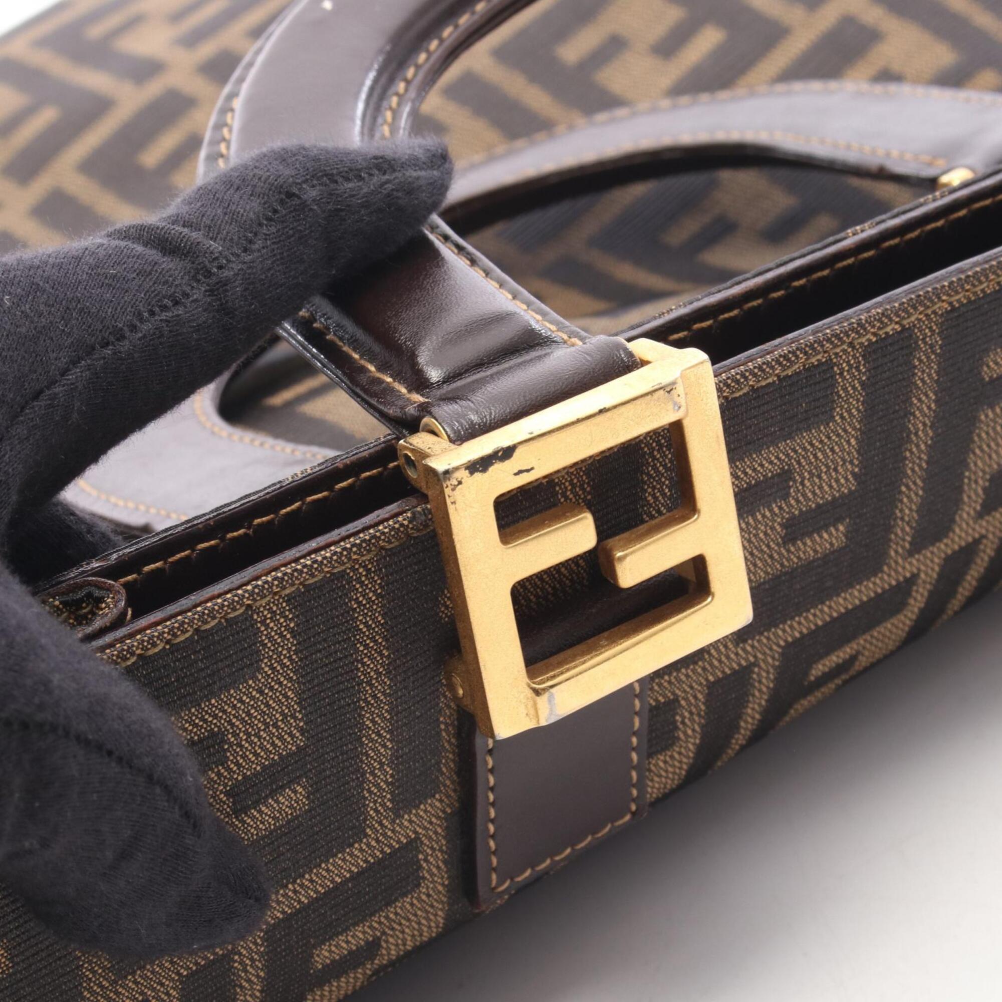 Fendi Brown Canvas Leather Handbag Tote Bag (Pre-Owned)