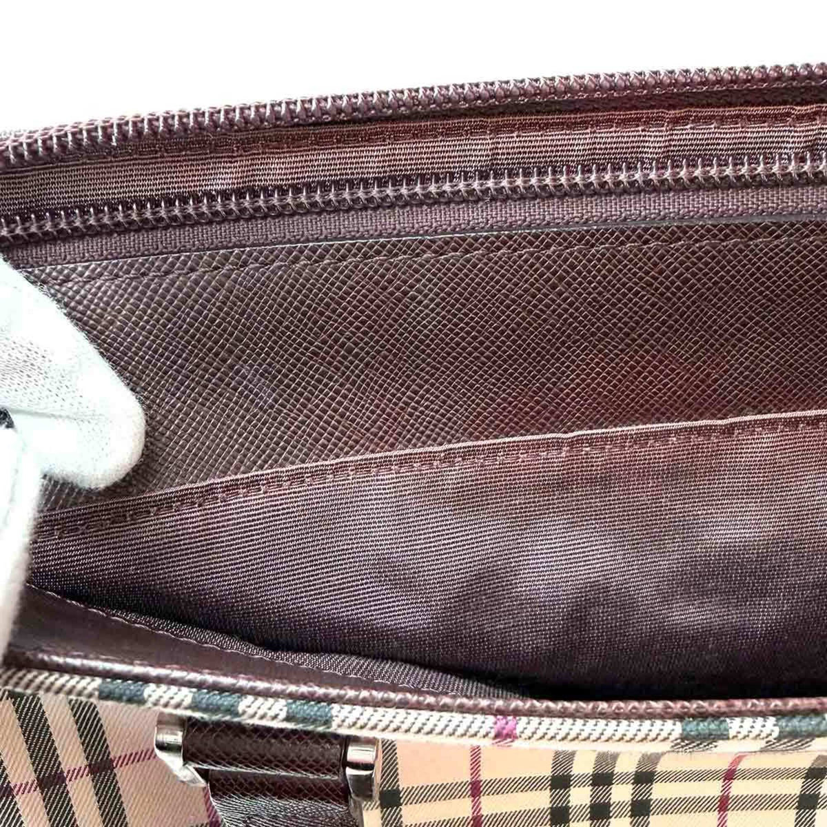Burberry Beige Brown Canvas Leather Handbag (Pre-Owned)