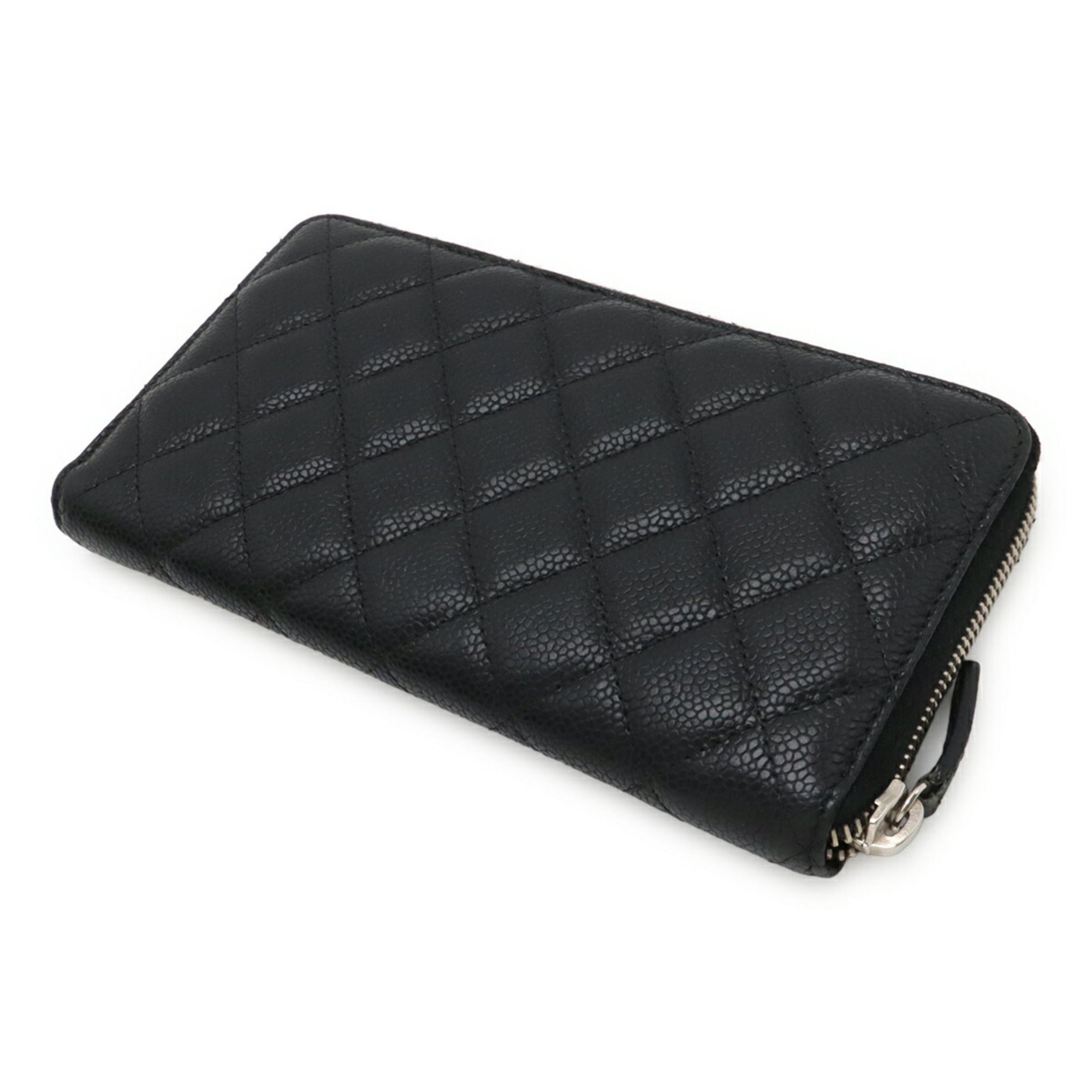 Chanel Matelasse Black Grained Calfskin Long Wallet (Bi-Fold) (Pre-Owned)