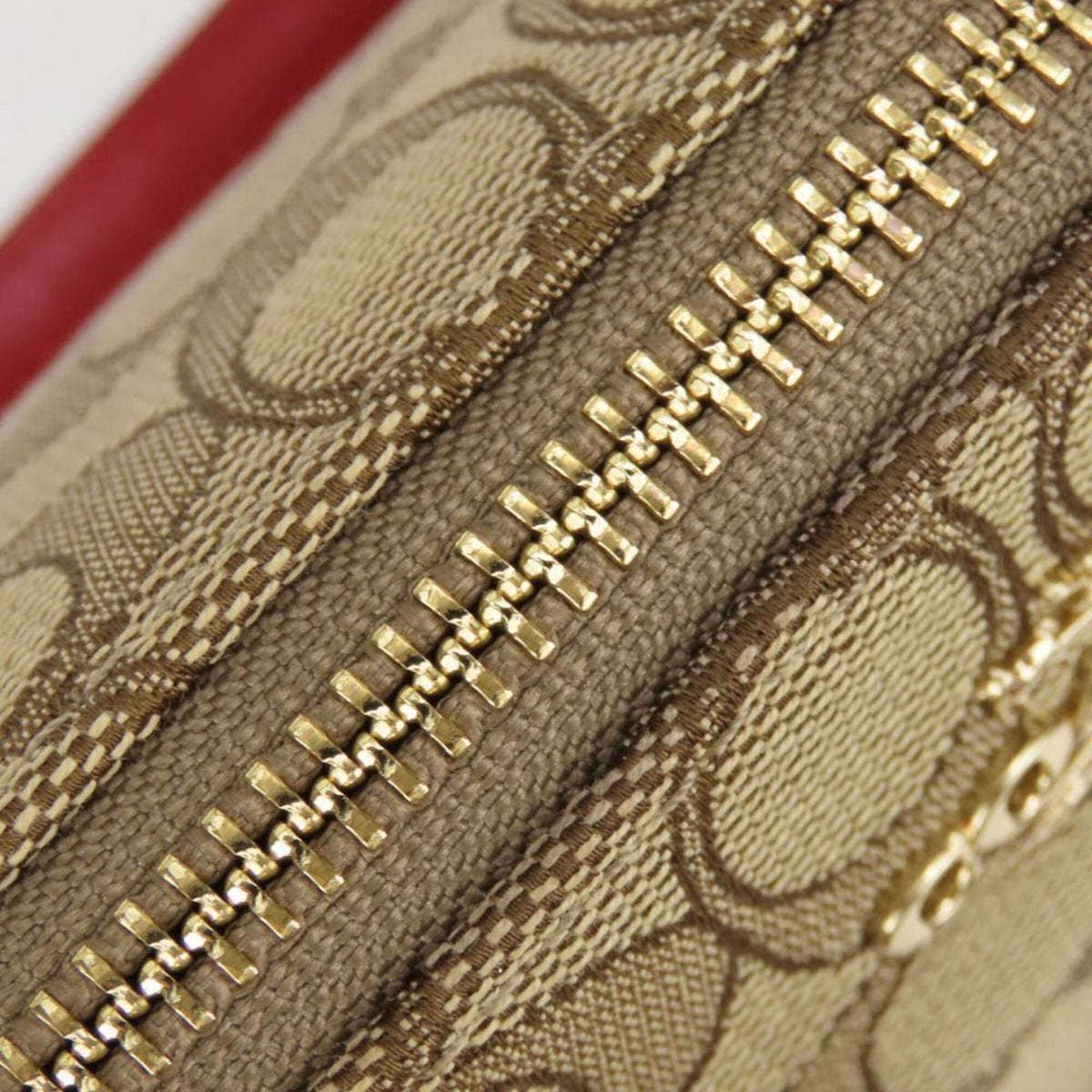 Coach Signature Beige Red Color Canvas Handbag (Pre-Owned)