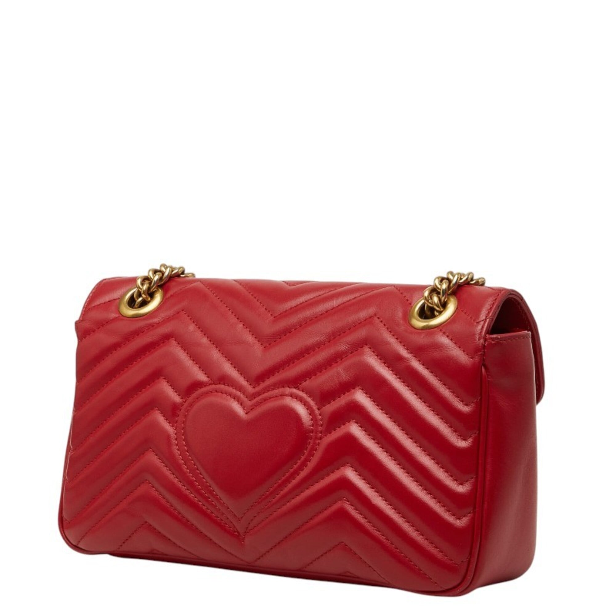 Gucci Gold Red Color Leather Shoulder Bag (Pre-Owned)