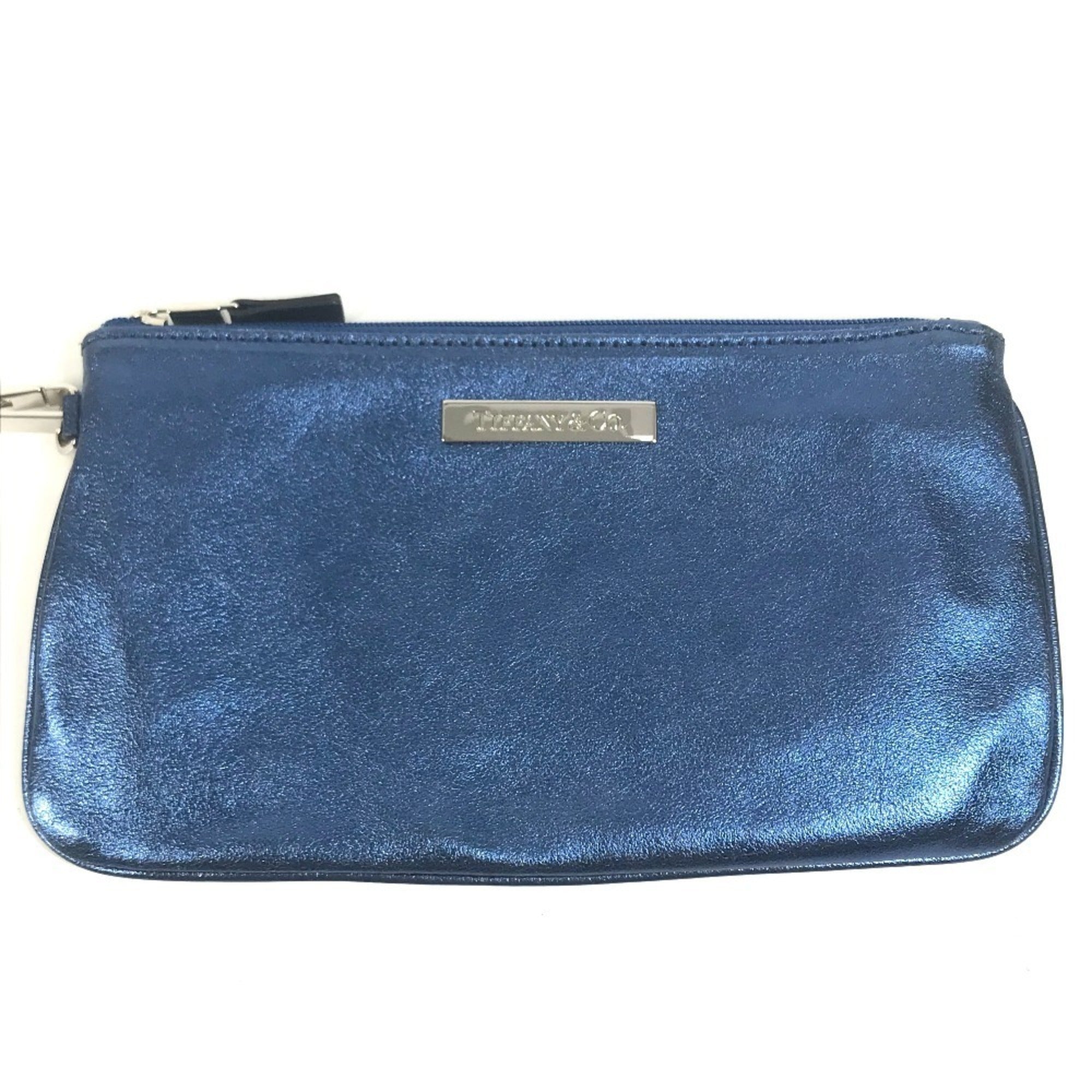 Tiffany Blue Metallic Leather Handbag Pouch Tote Bag (Pre-Owned)