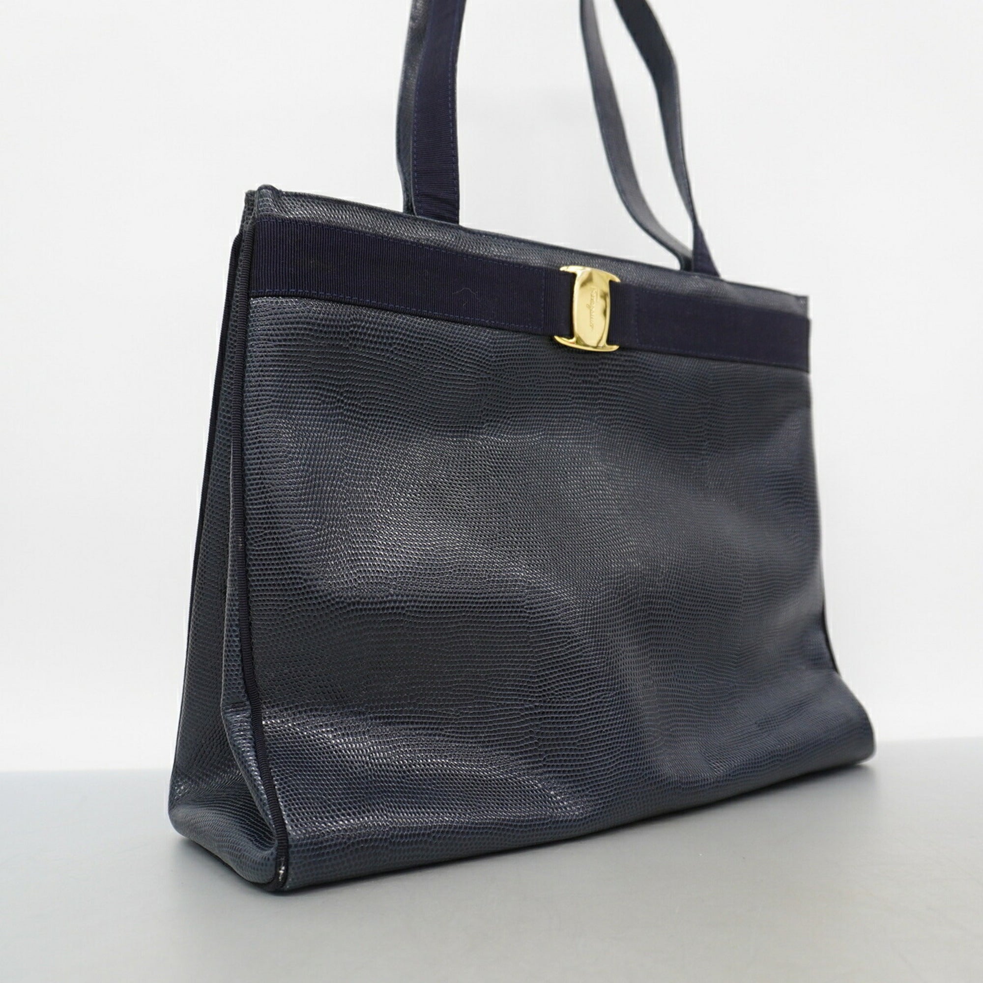 Salvatore Ferragamo Navy Leather Tote Bag (Pre-Owned)