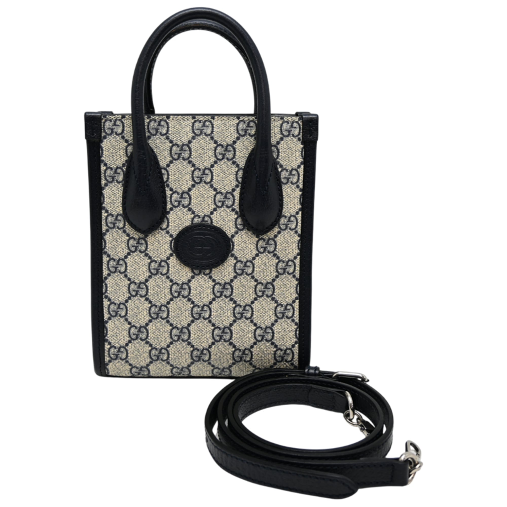 Gucci Beige Navy Gg Supreme Tote Bag (Pre-Owned)
