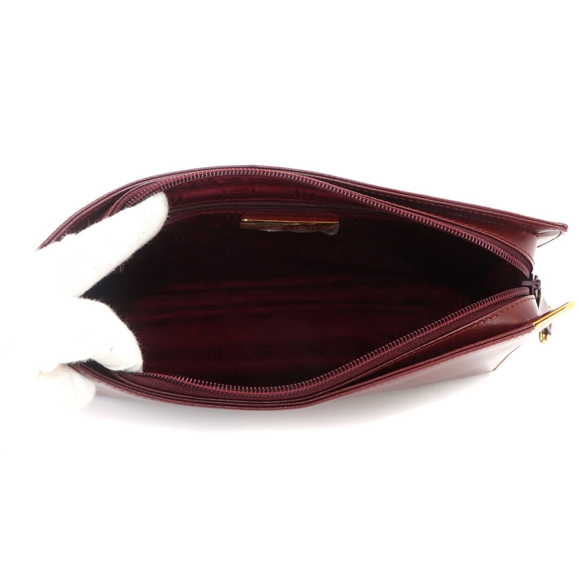 Cartier Bordeaux Leather Clutch Bag Handbag (Pre-Owned)