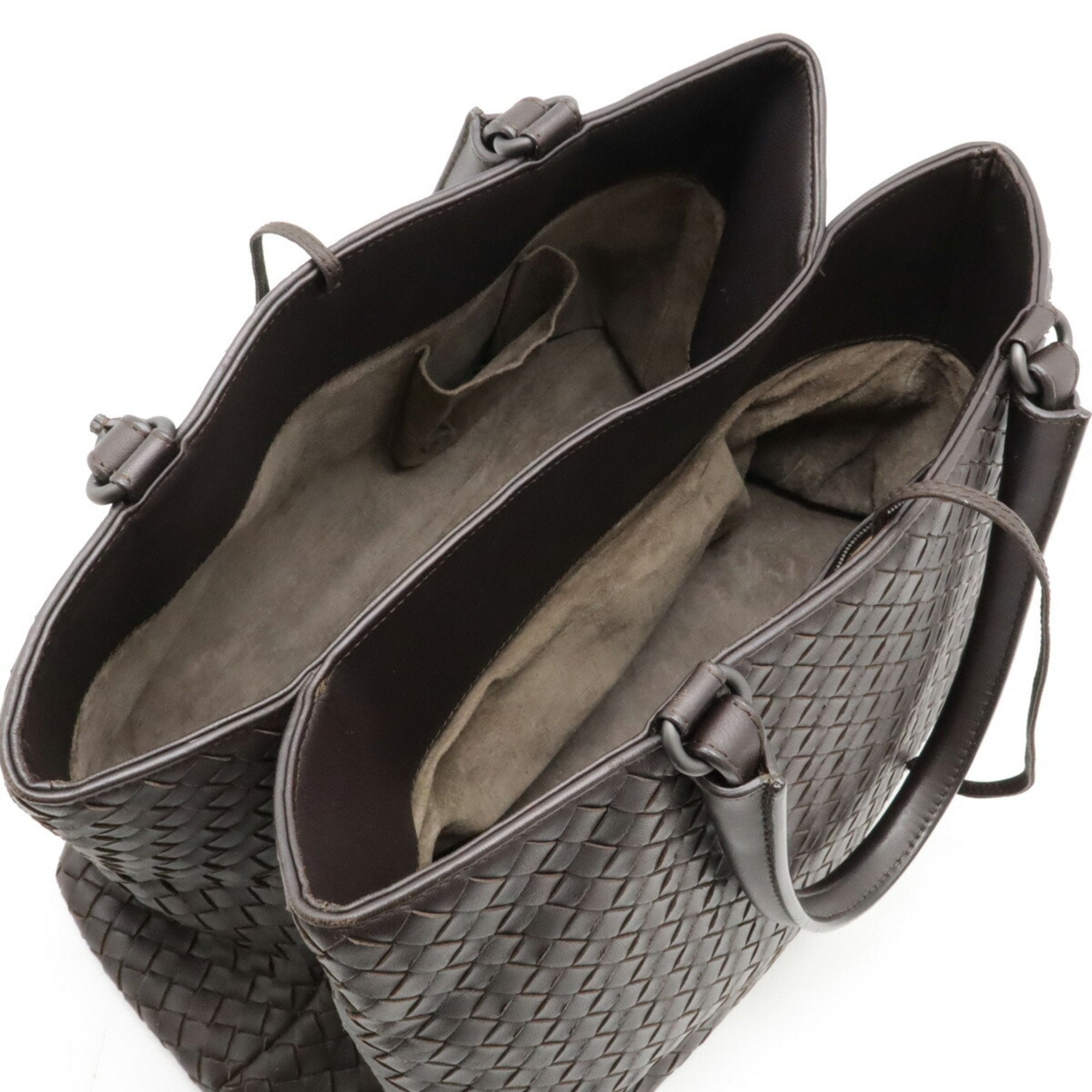 Bottega Veneta Intrecciato Dark Brown Leather Handbag Tote Bag (Pre-Owned)