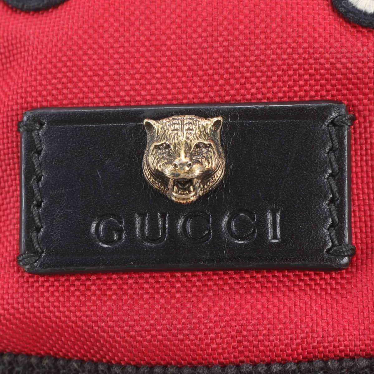 Gucci Red Color Leather Canvas Backpack Shoulder Bag (Pre-Owned)