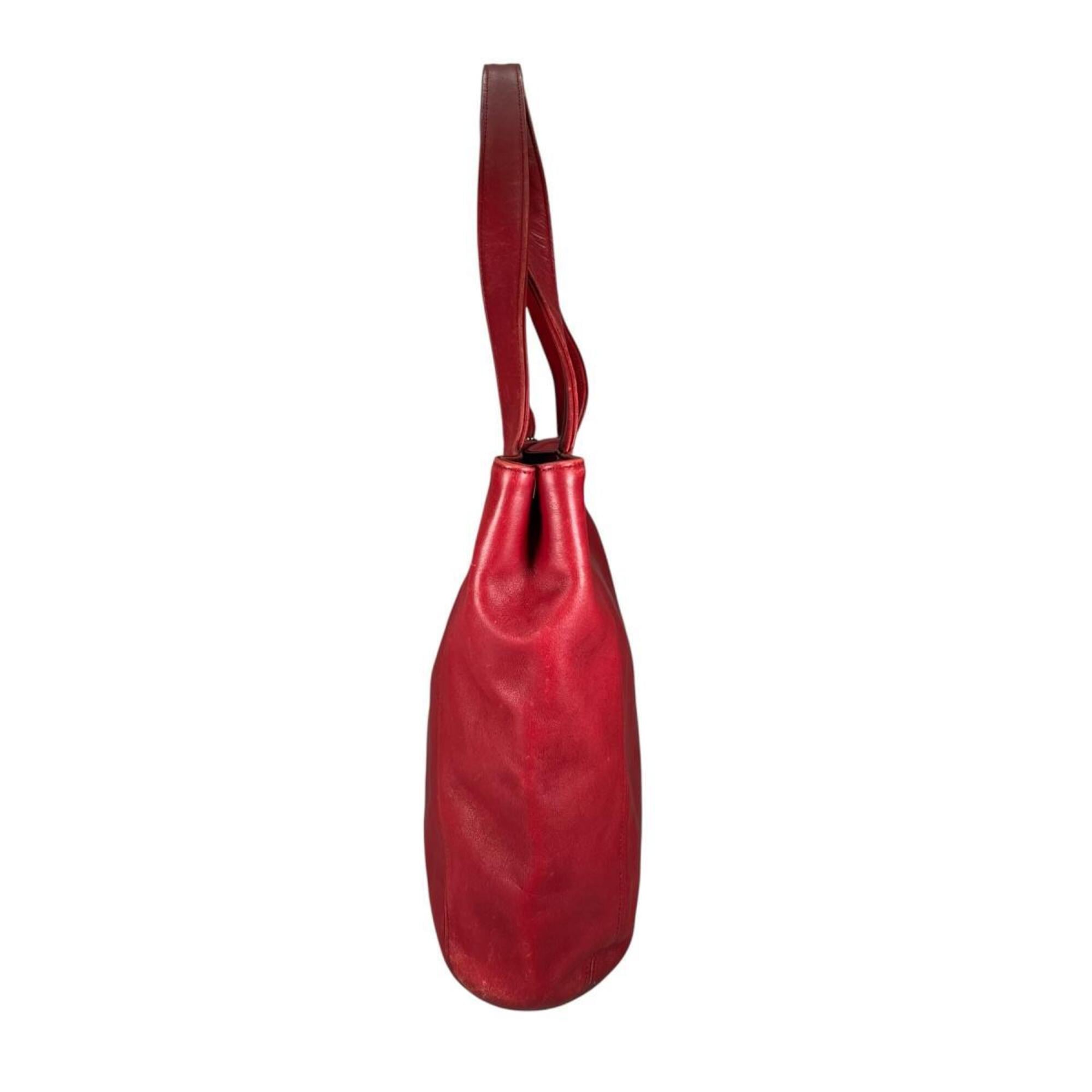 Coach Red Color Leather Handbag Tote Bag (Pre-Owned)