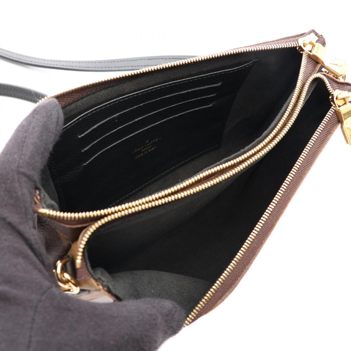 Louis Vuitton Beige Brown Coated Canvas Leather Handbag Pochette Shoulder Bag (Pre-Owned)