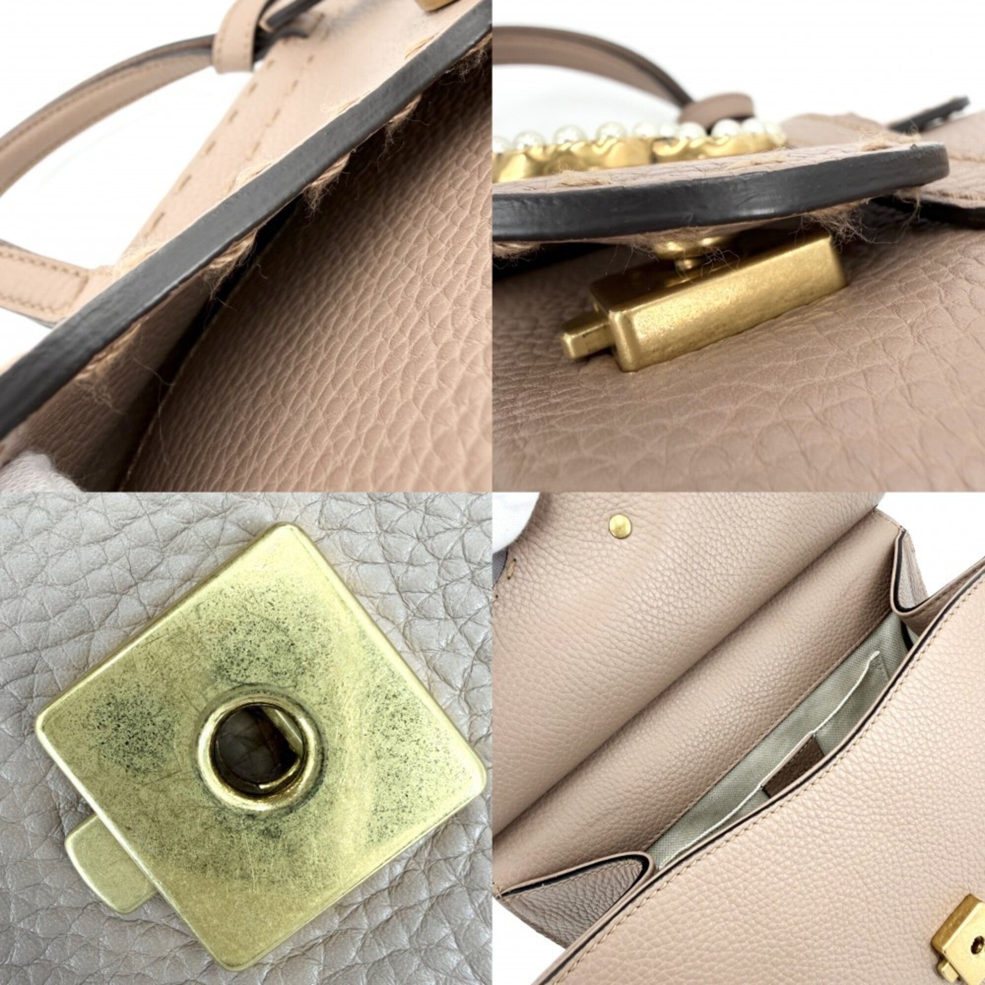Gucci Beige Gold Pink Beige White Leather Handbag Shoulder Bag (Pre-Owned)