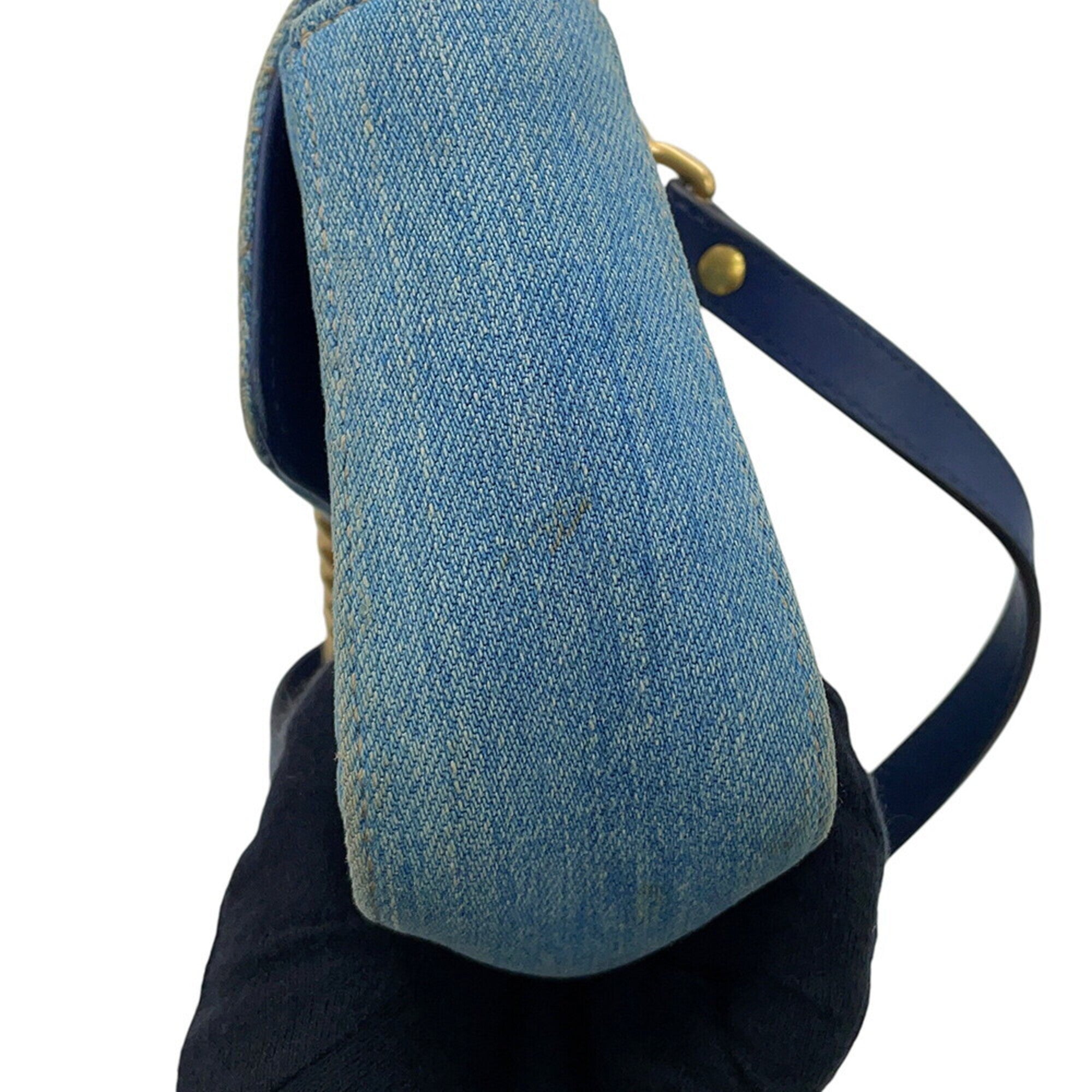 Gucci Gg Marmont Blue Denim Leather Handbag Shoulder Bag (Pre-Owned)