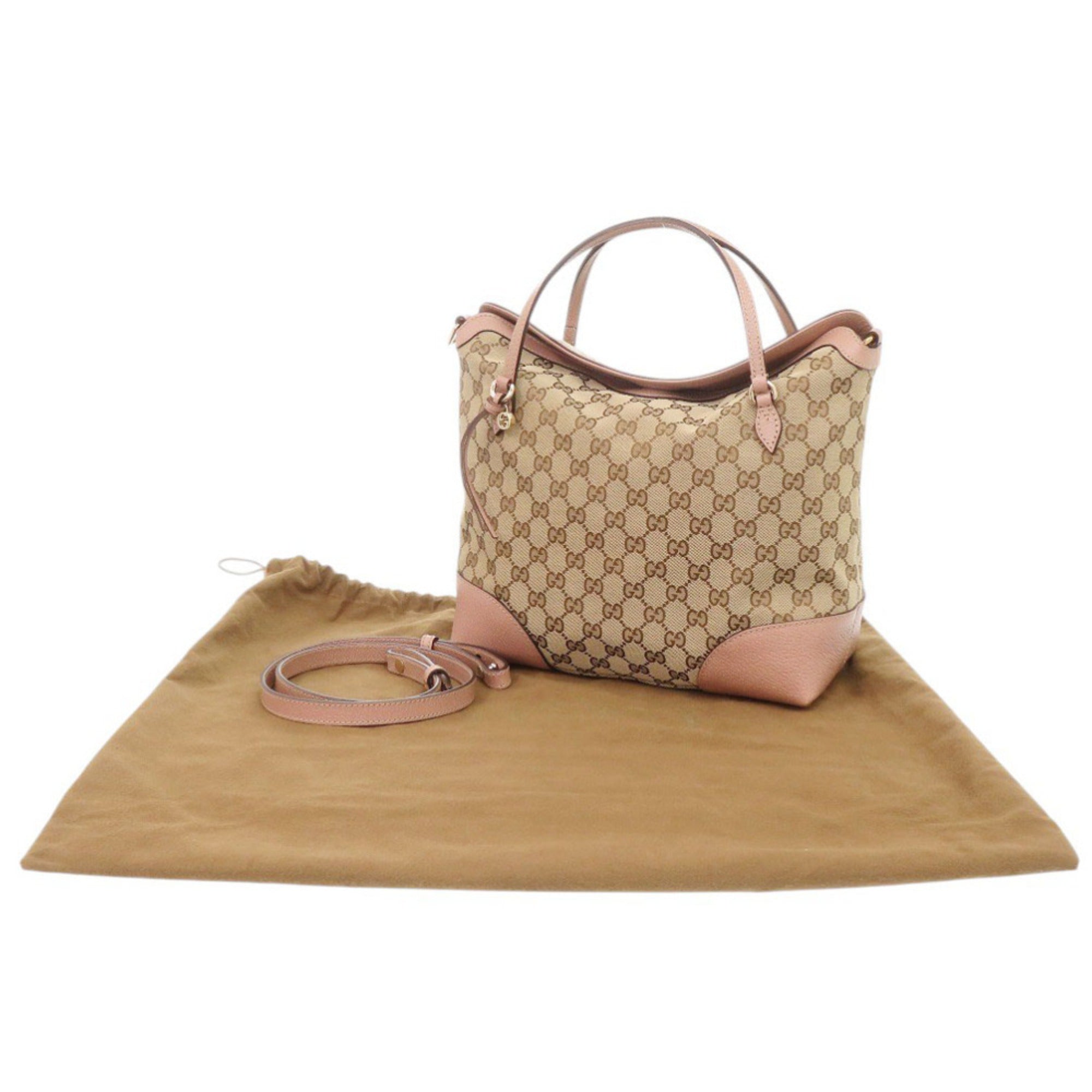 Gucci Beige Pink Gg Canvas Leather Handbag (Pre-Owned)
